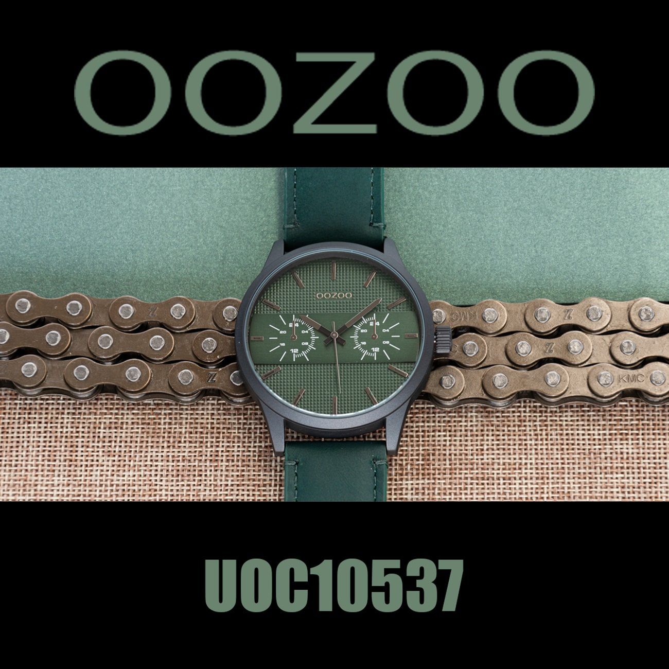 OOZOO Quarzuhr Herrenuhr Gehäuse, Oozoo rundes grün, Leder Herren groß (ca. Uhr extra Analog, Lederarmband C10537 48mm)