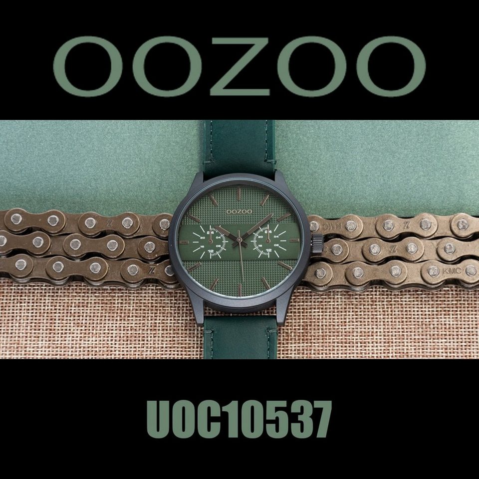 OOZOO Quarzuhr Oozoo Leder Herren Uhr C10537 Analog, Herrenuhr Lederarmband  grün, rundes Gehäuse, extra groß (ca. 48mm)