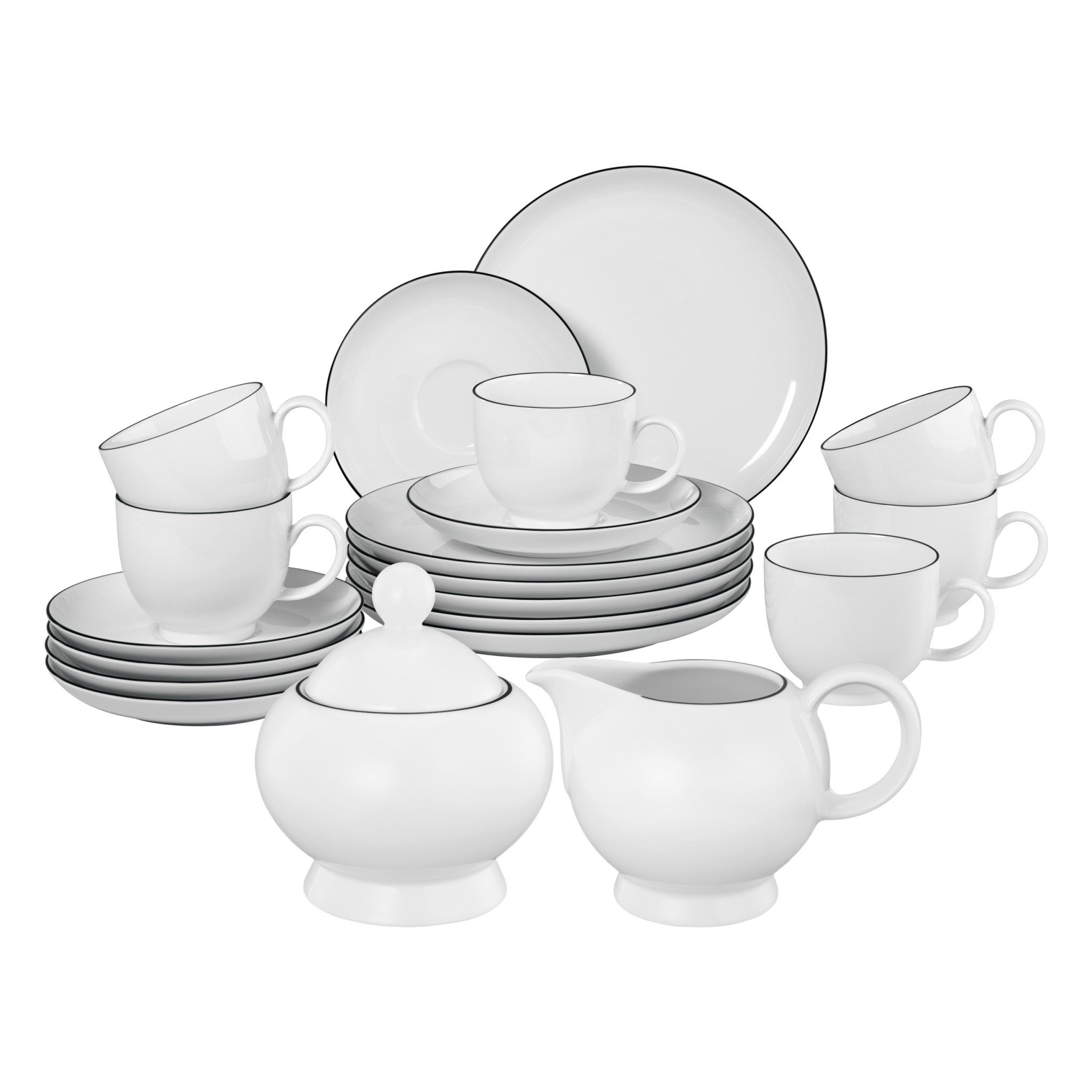 Seltmann Weiden Кофейный сервиз - LIDO BLACK LINE KAFFEESERVICE 20-TEILIG, 6 Personen, Porzellan, Porzellan, spülmaschinenfest, mikrowellengeeignet, Made in Germany