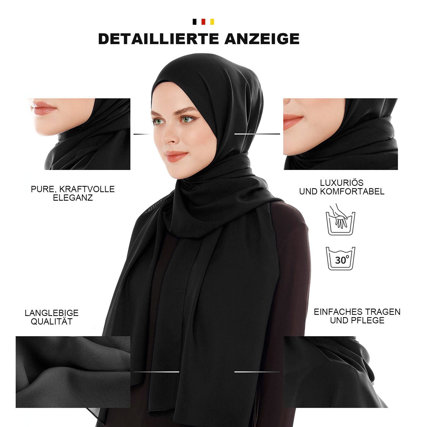 MAGICSHE Halstuch Seidentücher Weicher Chiffon Kopftuch,72*175CM Kopftuch, Chiffon, islamische 18# Moderne Frauen Bandana