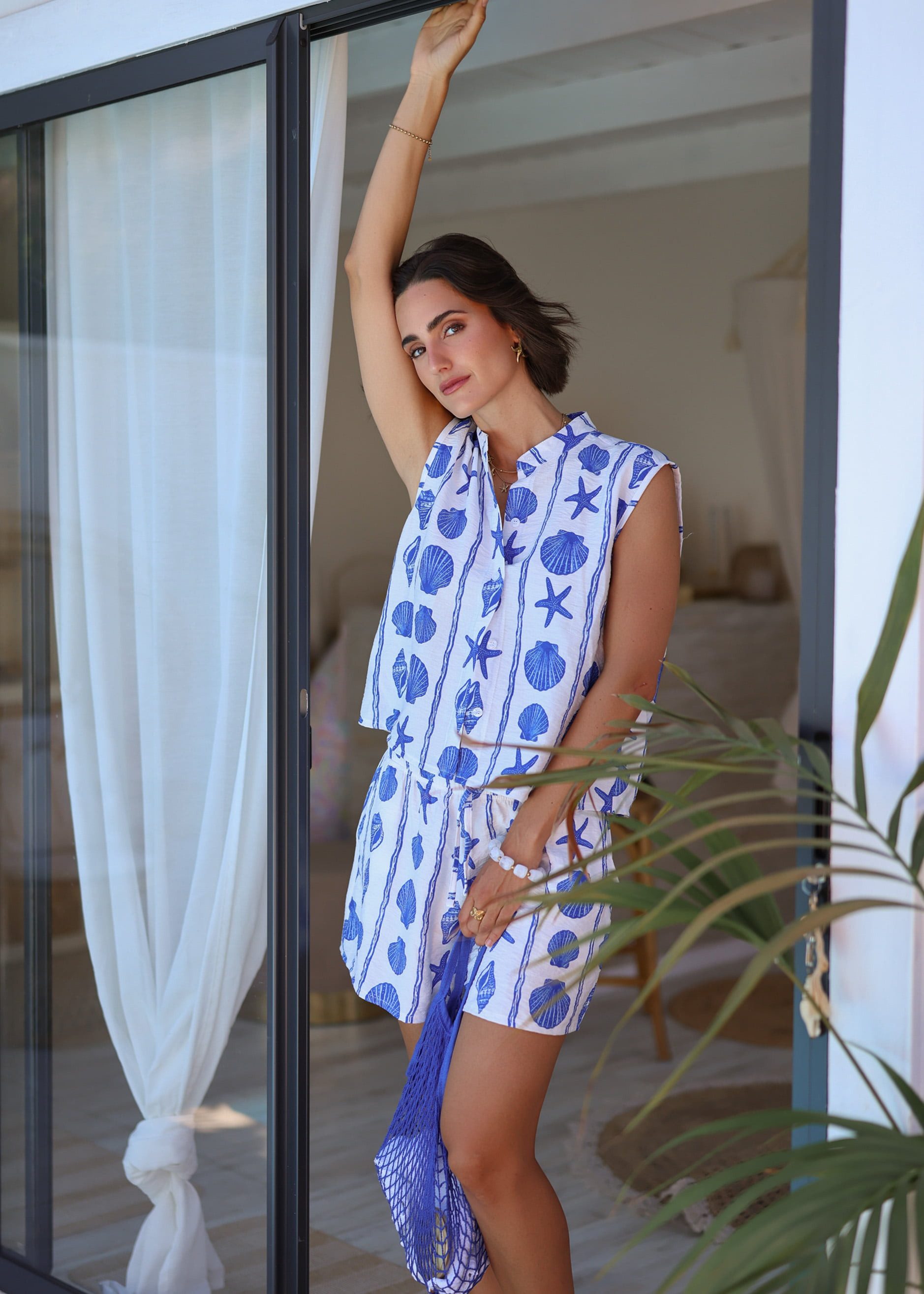 SASSYCLASSY Shorts Shorts mit maritimem Print für Damen Leichte Sommershorts mit Gummizug und lockerem Schnitt