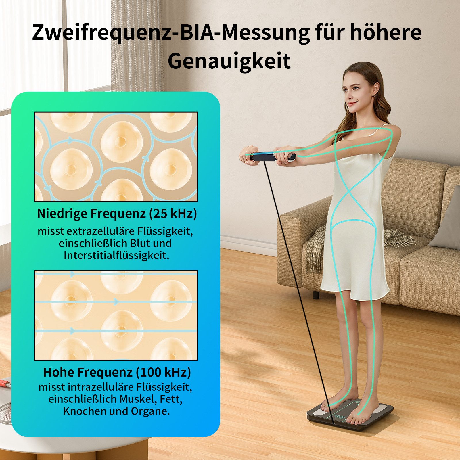 Healthkeep Körper-Analyse-Waage Intelligente Körperwaage mit 8 Elektroden für 21 Körperdaten, Hochpräzise BIA-Messung mit doppelter Frequenz, kompatibel mit App – Bild 5 von 5