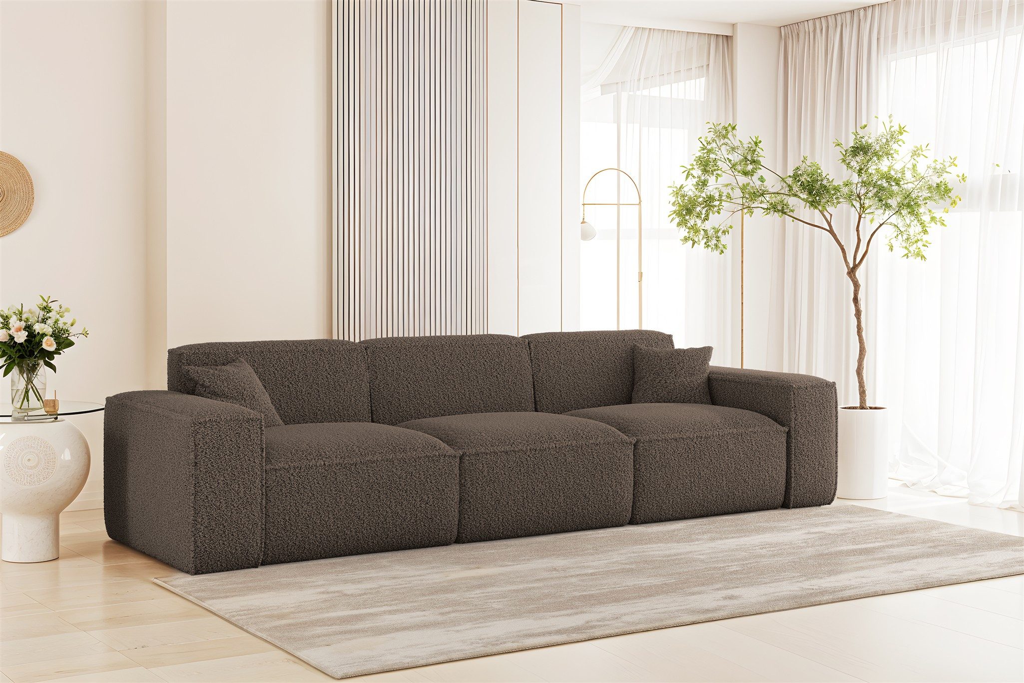 Fun Möbel 3-Sitzer Sofa Designersofa CELES PREMIUM in Stoff Sven, Rundumbezug, 2 x Zierkissen
