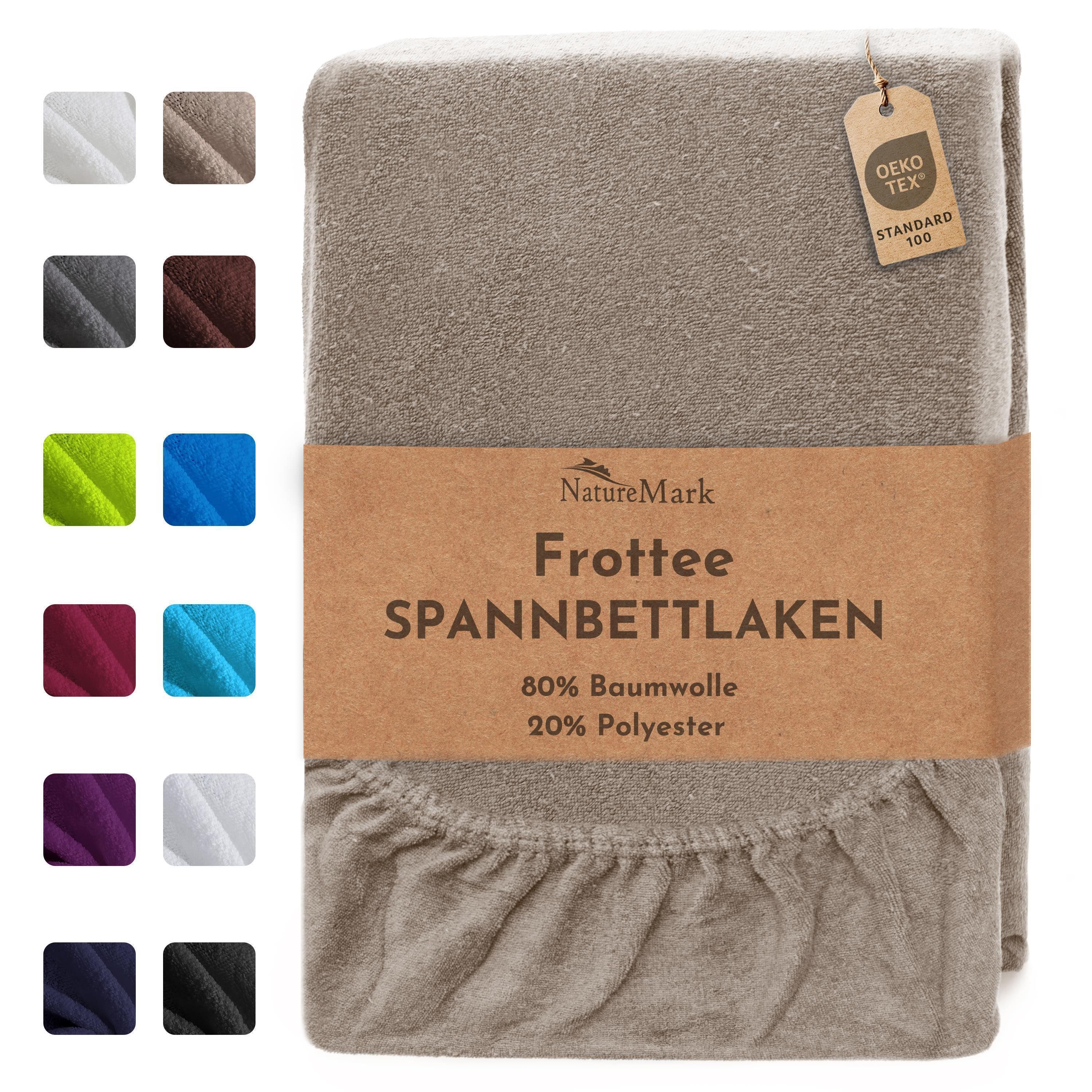 NatureMark Spannbettlaken 2er-Set Frottee Kinder-Spannbetttuch 70x140cm, 80% Baumwolle / 20% Polyester, Gummizug: rundum, (1 Stück), Sand)
