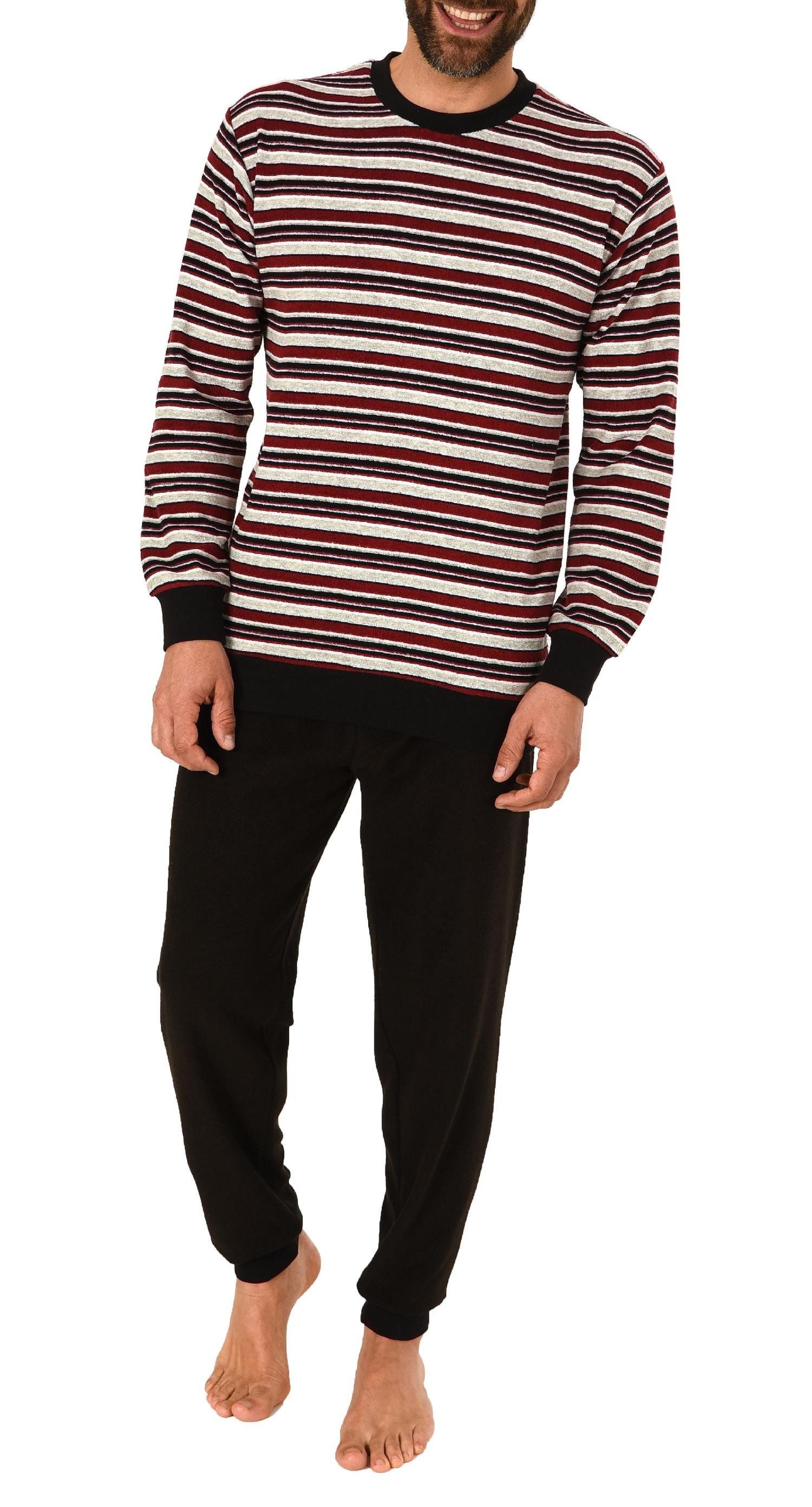 Pyjama Herren Frottee Pyjama, Schlafanzug mit Bündchen in Streifenoptik