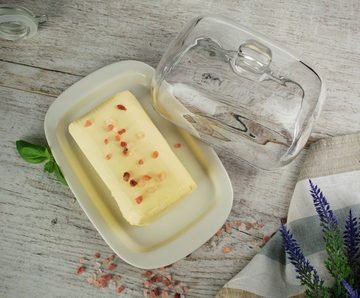 Sendez Butterdose auf Porzellanteller Butterglocke Butterschale Kühlschrankbutterdose