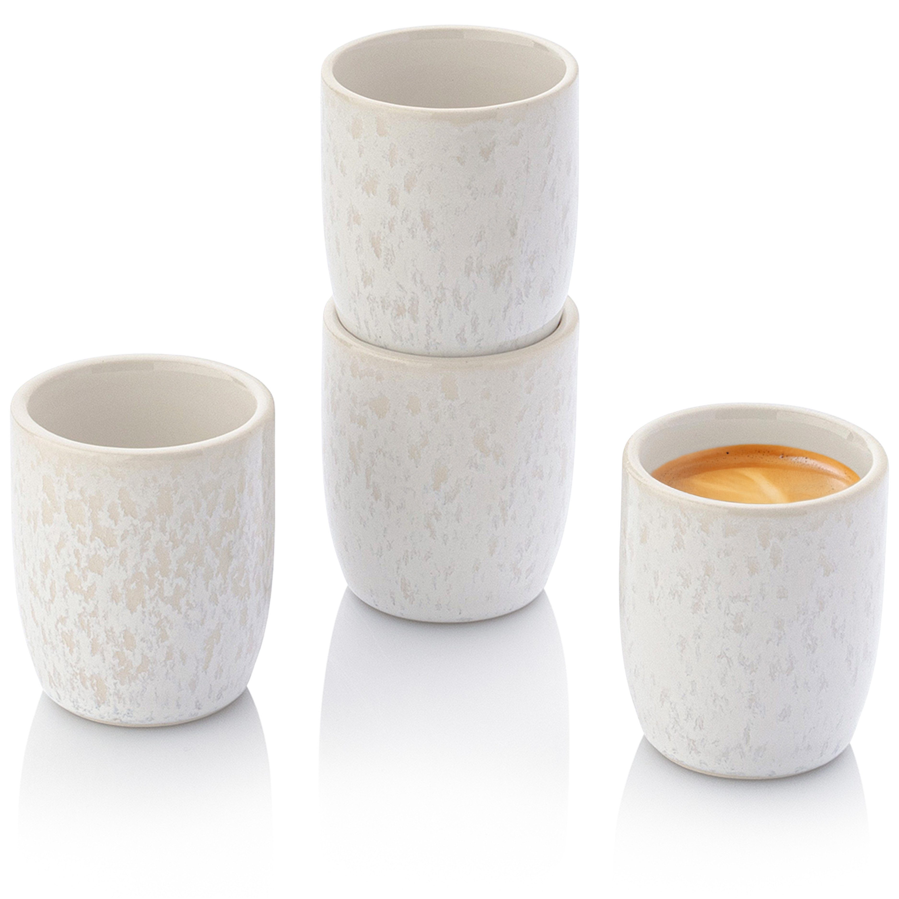 SÄNGER Becher Korfu Kaffeebecher Set (4-teilig), 4-tlg., Steingut, Creme Farben mit sandiger Maserung, Handmade, Premium Collection
