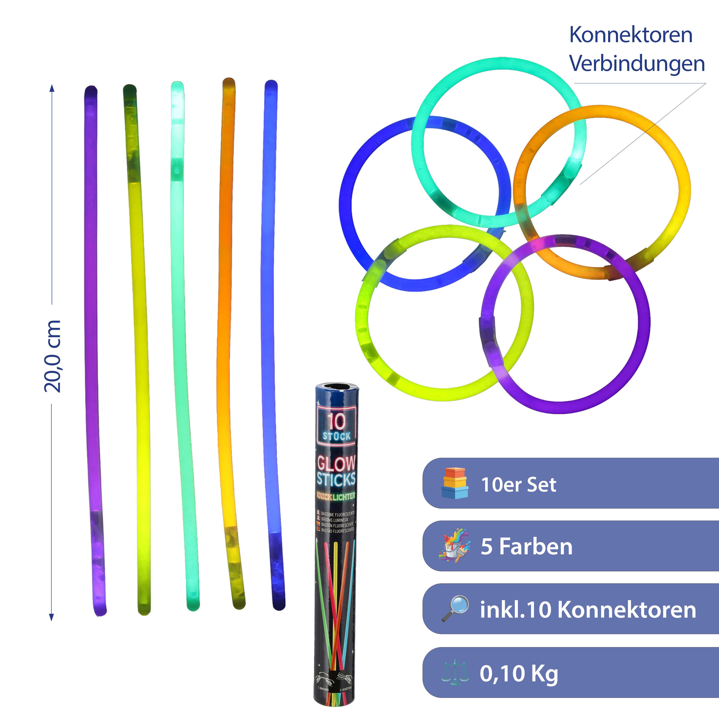 CEPEWA Knicklicht Knicklichter 10er Set Pappröhre 5 Neon-Farben H20cm PE 10 Konnektoren