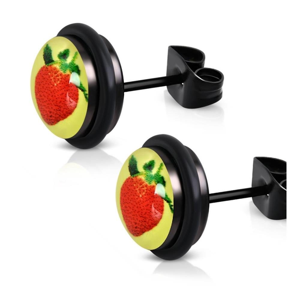 BUNGSA Ohrstecker-Set Ohrstecker Erdbeeren Schwarz aus Edelstahl Unisex (1 Paar (2 Stück), 2-tlg), Ohrschmuck Ohrringe