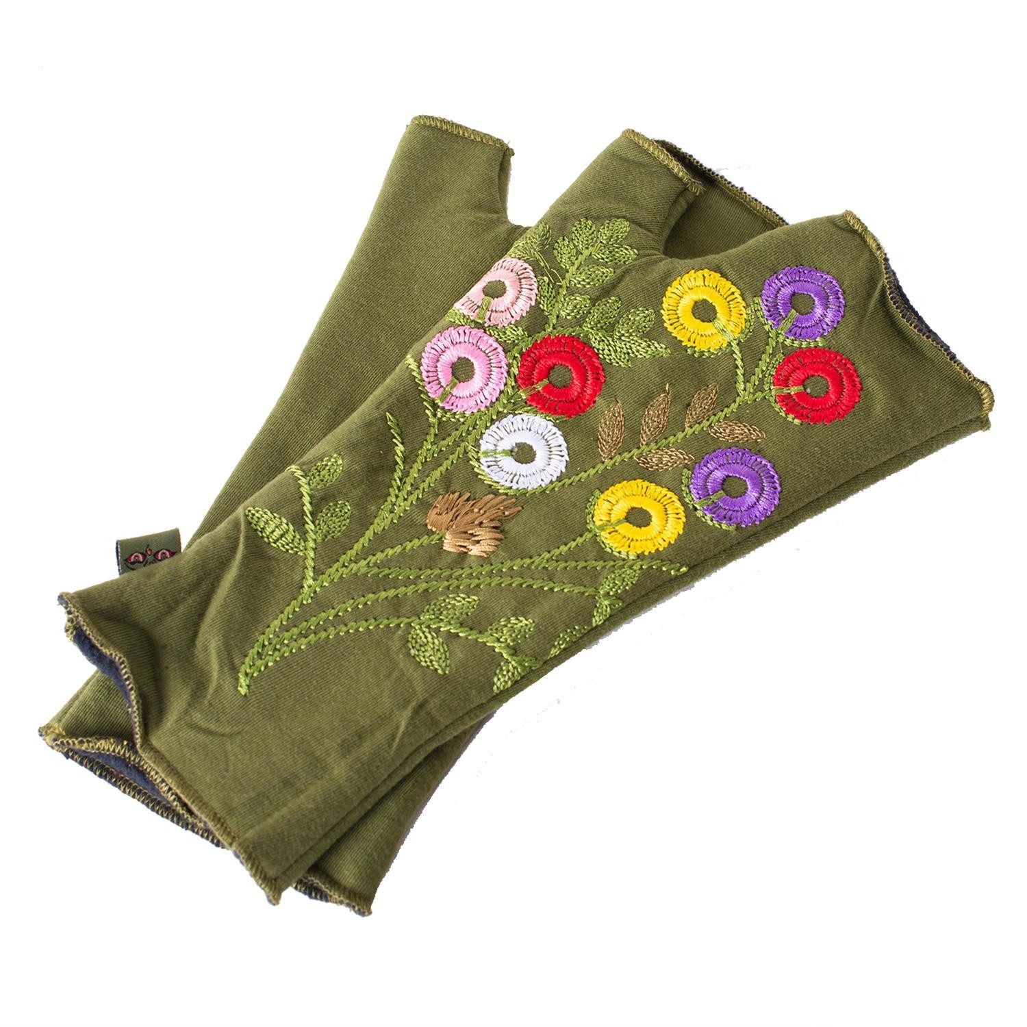 Vishes Armstulpen Warme Handstulpen mit Blumenstickerei, außen Baumwolle, innen Fleece Alternative Bekleidung, Ethno, Hippie, Retro Style