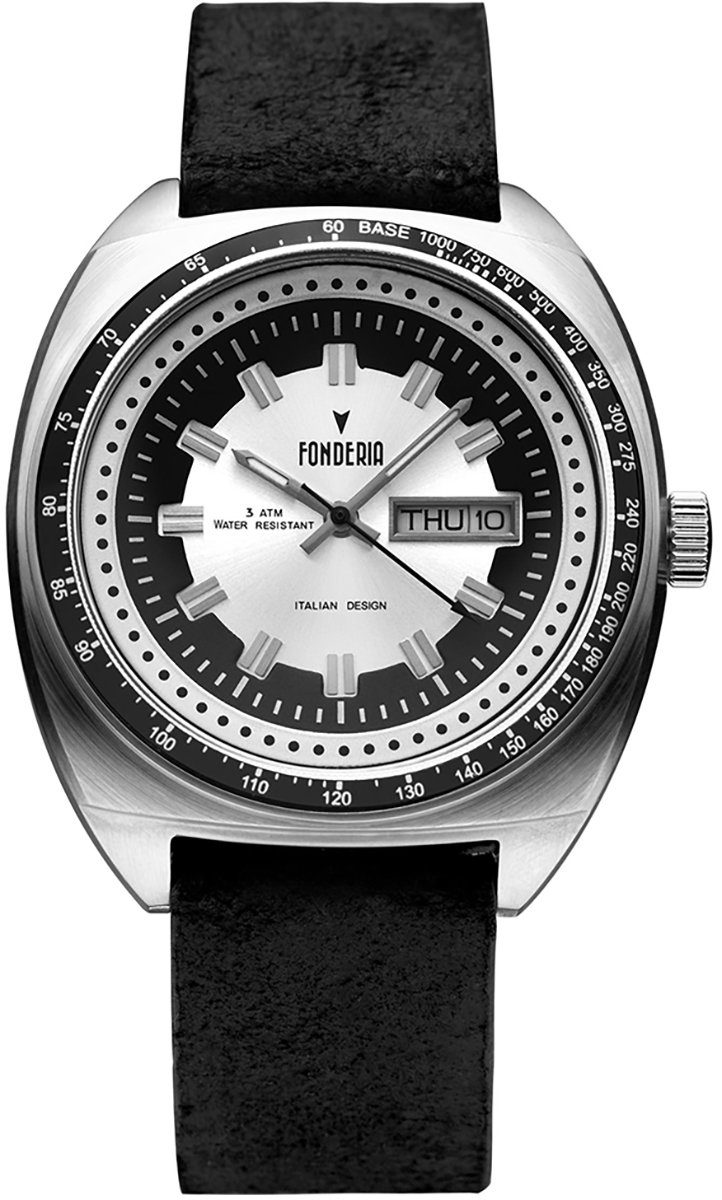 Fonderia Quarzuhr Fonderia Herren Uhr P-6A004US1 Leder, Herren Armbanduhr oval, groß (ca. 41mm), Lederarmband schwarz