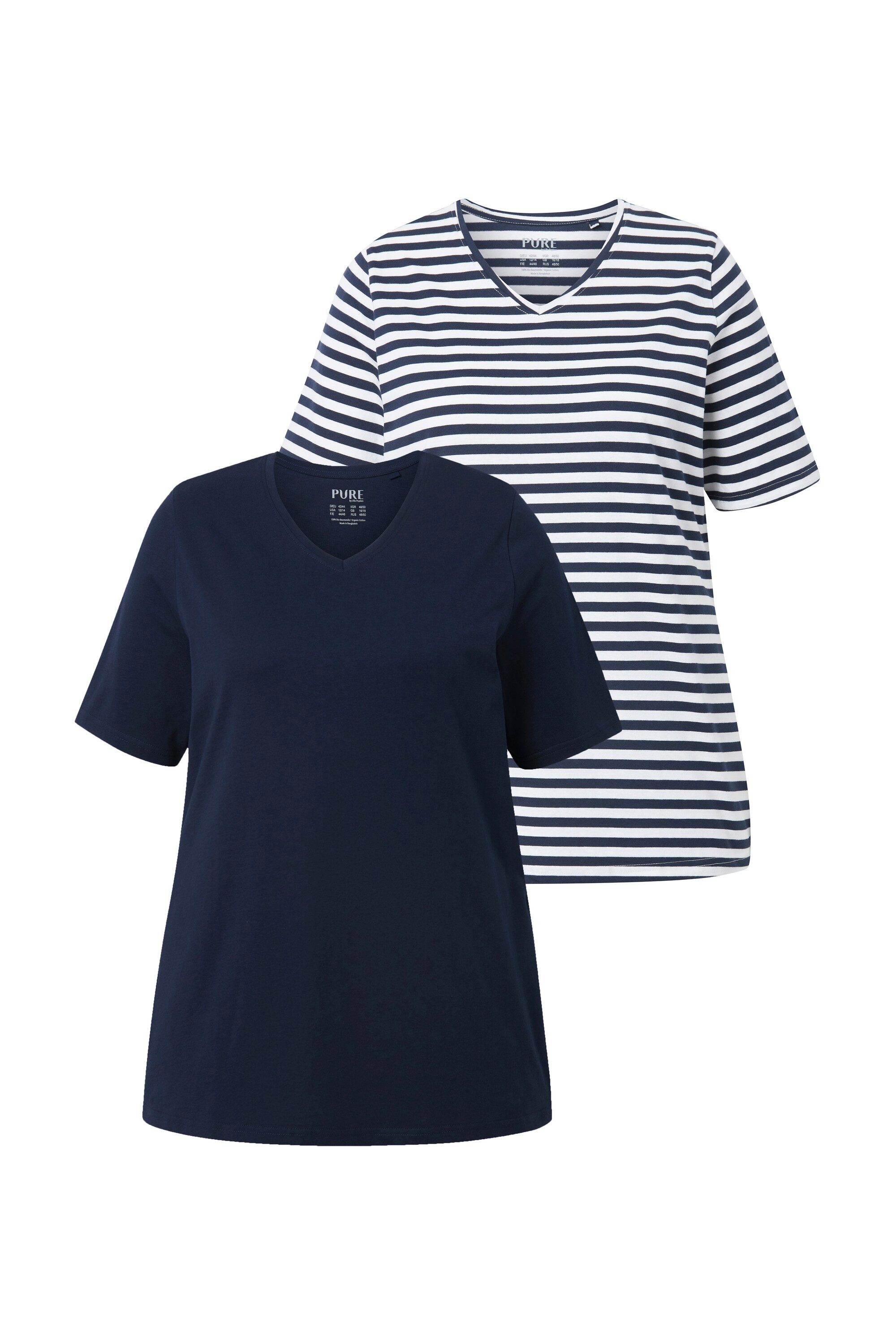 Ulla Popken T-Shirt T-Shirts 2er-Pack Ringel/uni günstig online kaufen