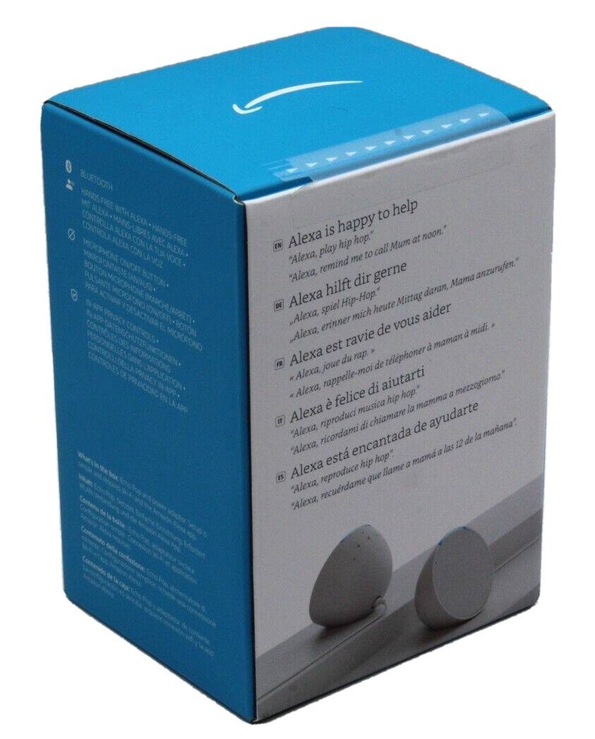 Amazon Echo (WLAN Kompakter Bluetooth Smart Speaker & Alexa 2023 W, voller Smarter Energiesparmodus) Pop mit Bluetooth, Sprachsteuerung, 15 Weiß Lautsprecher Klang, (WiFi), WLAN