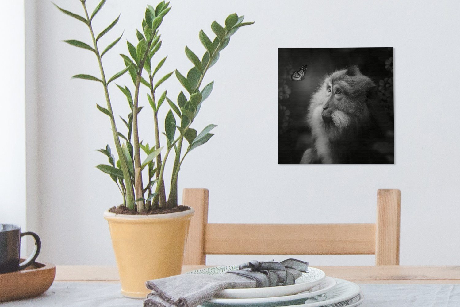 OneMillionCanvasses® Leinwandbild Schmetterling - Affe Natur Bilder Leinwand St), - - Wohnzimmer (1 Weiß, - Schwarz Schlafzimmer für
