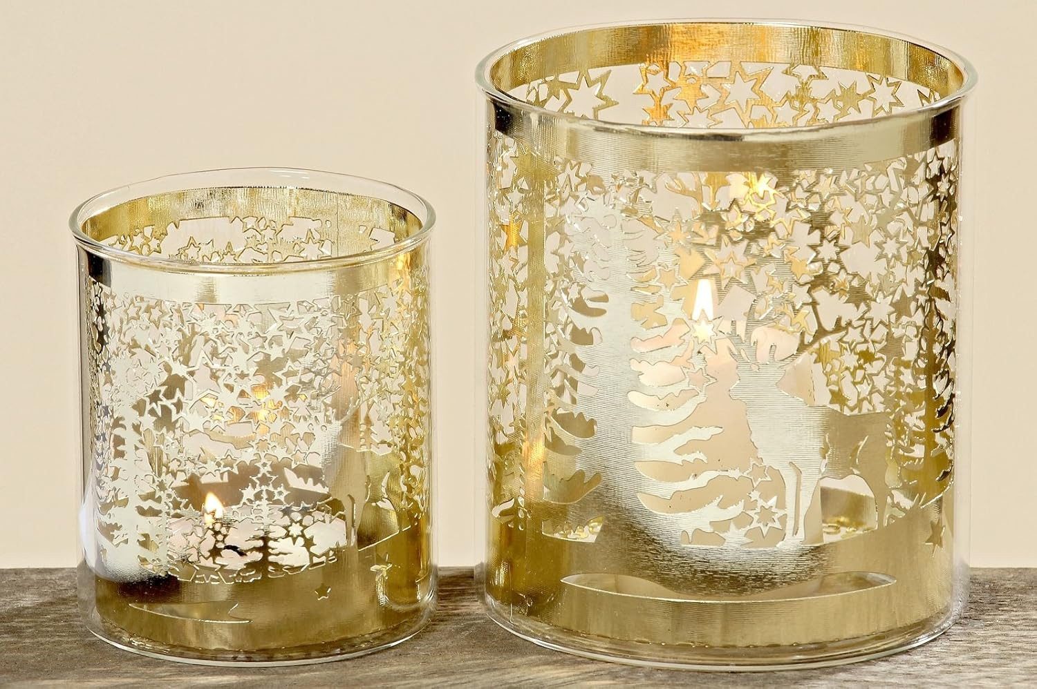 Windlicht Windlicht Slaja Glas Hirsch 2 sortiert H8/10cm Metall gold 2er Set
