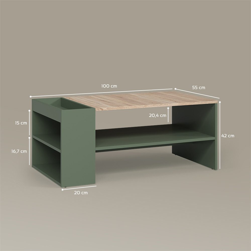 Livinity® Couchtisch Piave, Grün, mit Regalen (1-St)