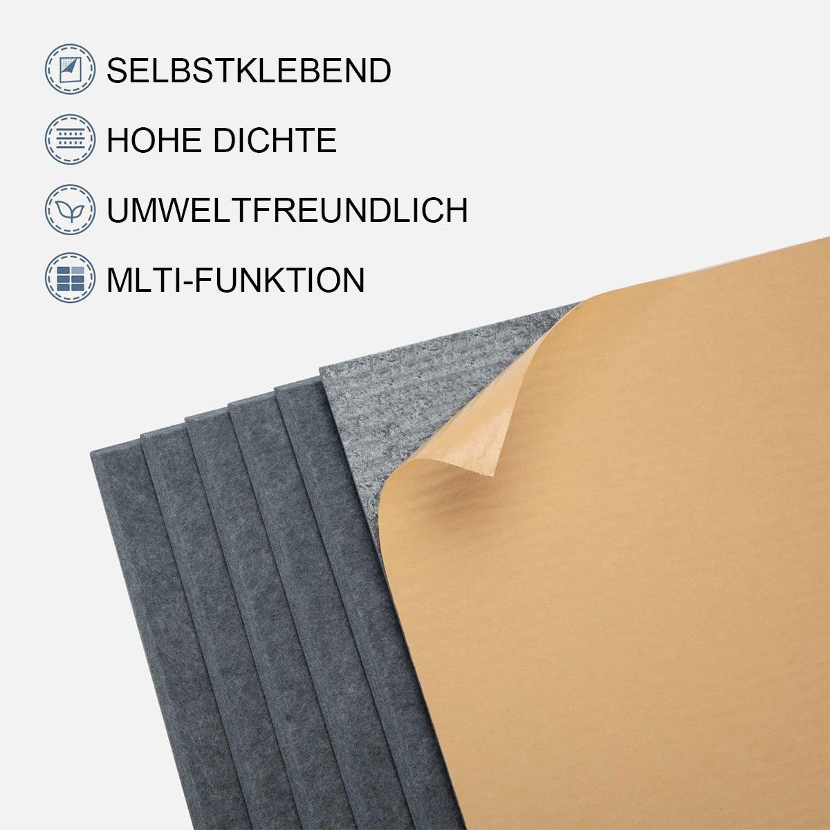 FELIXLEO PC-Geräuschdämmung Akustikplatte 12 Stück Selbstklebend Hohe Dichte Wandpaneel 30*30cm