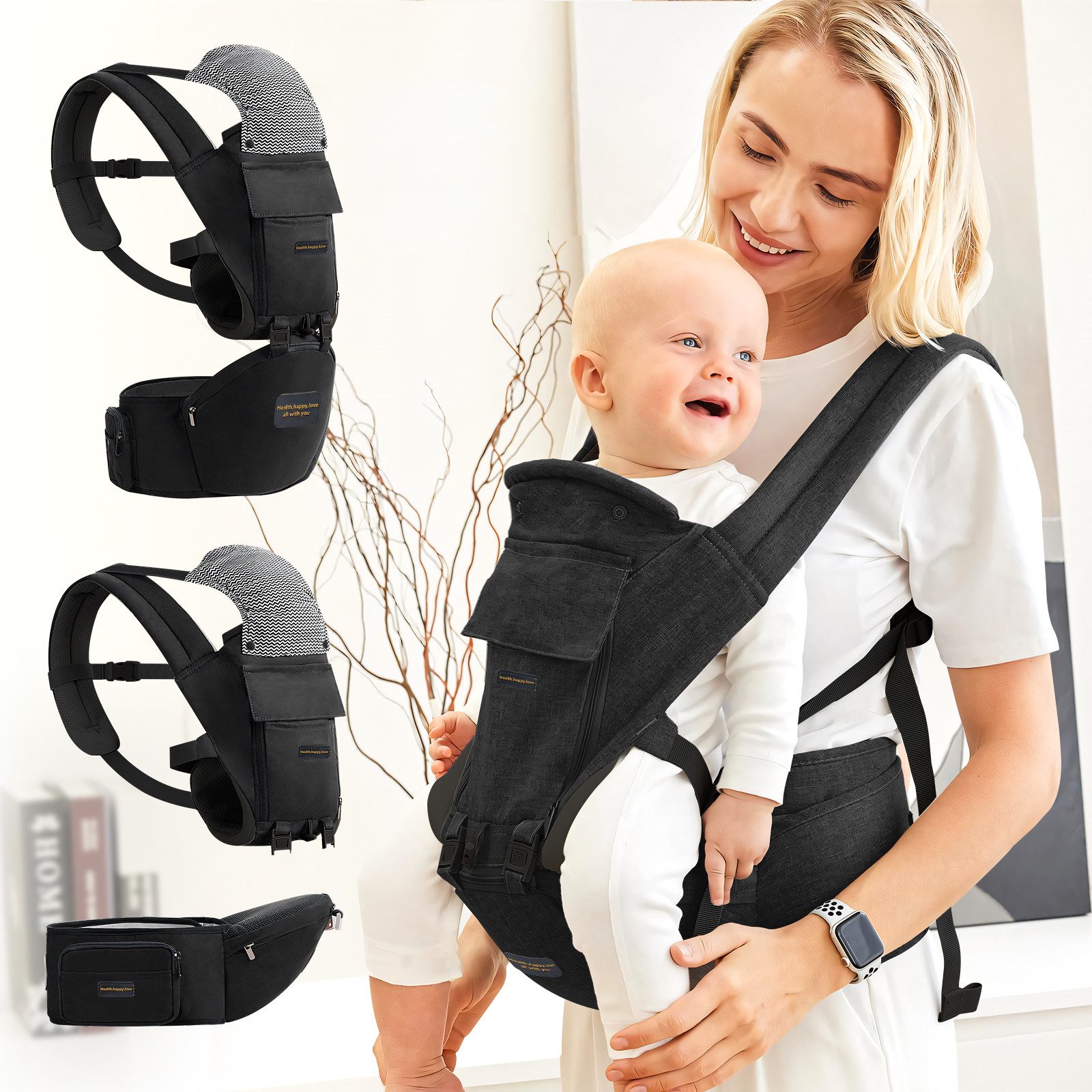 Babytrage ab geburt mit kaputze, 3 in 1 Tragetasche Baby für 3-15kg