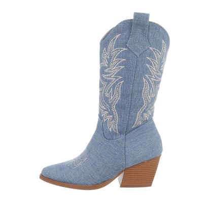 Ital-Design Damen Cowboyboots Western Westernstiefel Blockabsatz Western- & Bikerstiefel in Blau