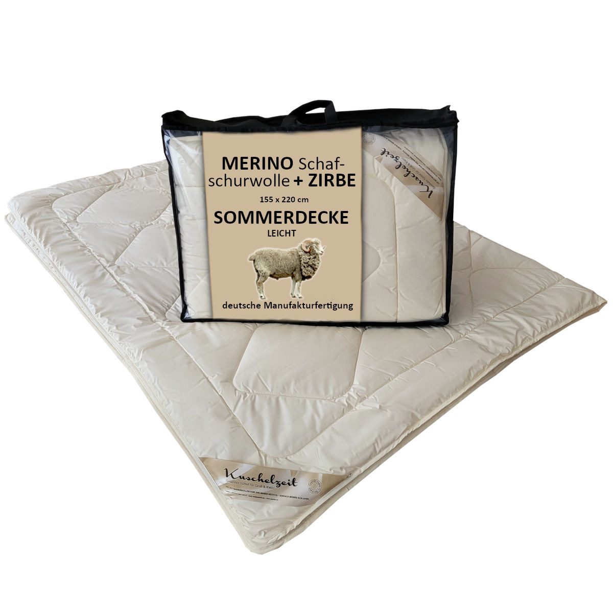 Meivita Naturhaarbettdecke Merino Schafschurwolle Zirbe Sommerdecke, Füllung: 100% Wolle (mit Zirbespänen), Bezug: 100% Baumwolle, Bettdecke Hergestellt in Deutschland