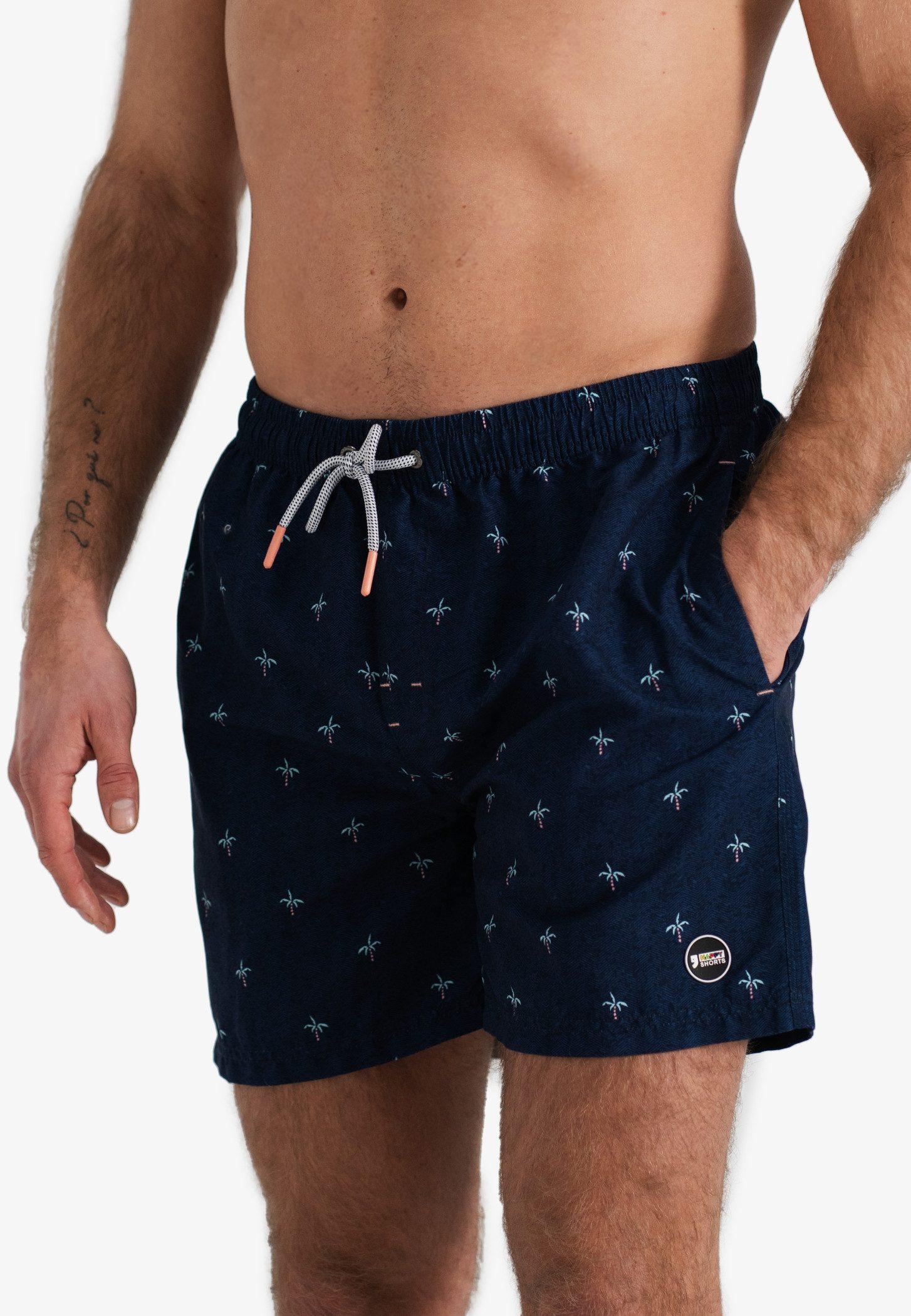 HAPPY SHORTS Badehose HAPPY SHORTS Herren Badeshorts Strandshort Kleine Palme Blau S - XXL