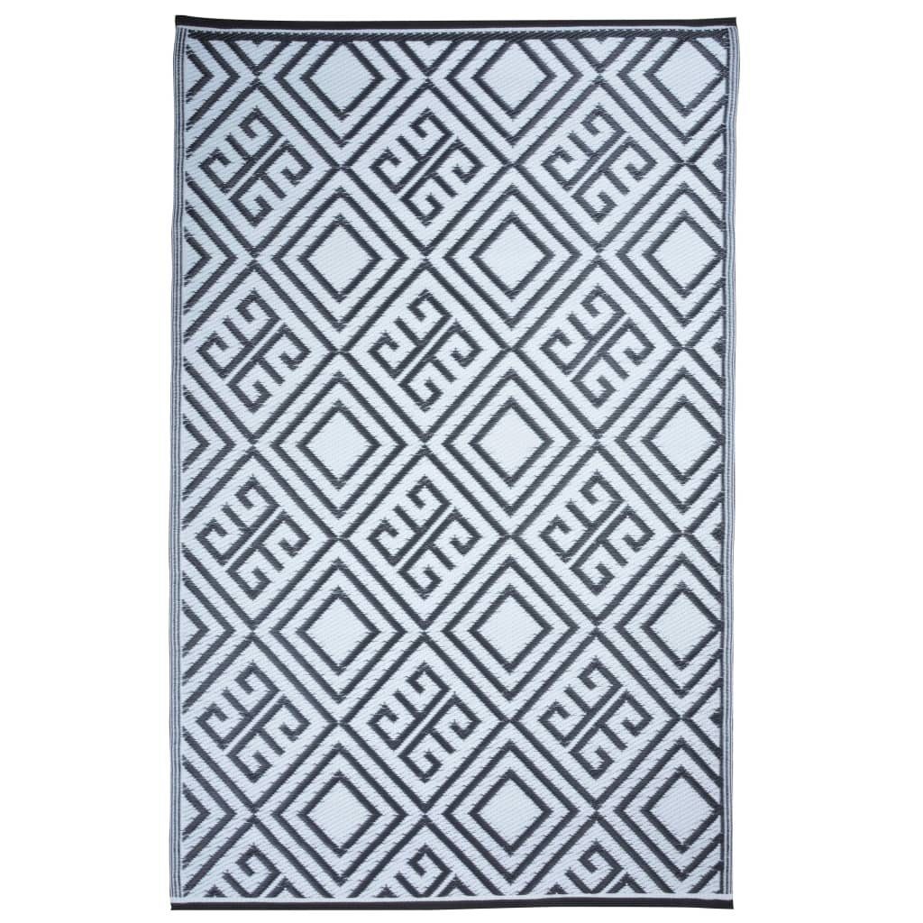 Outdoorteppich, Esschert Design BV, Gartenteppich mit Quadraten aus  Kunststoff Maße 119.5 x 186 x 0.3 cm Quadrate schwarz-weiß Schwarz-weiß