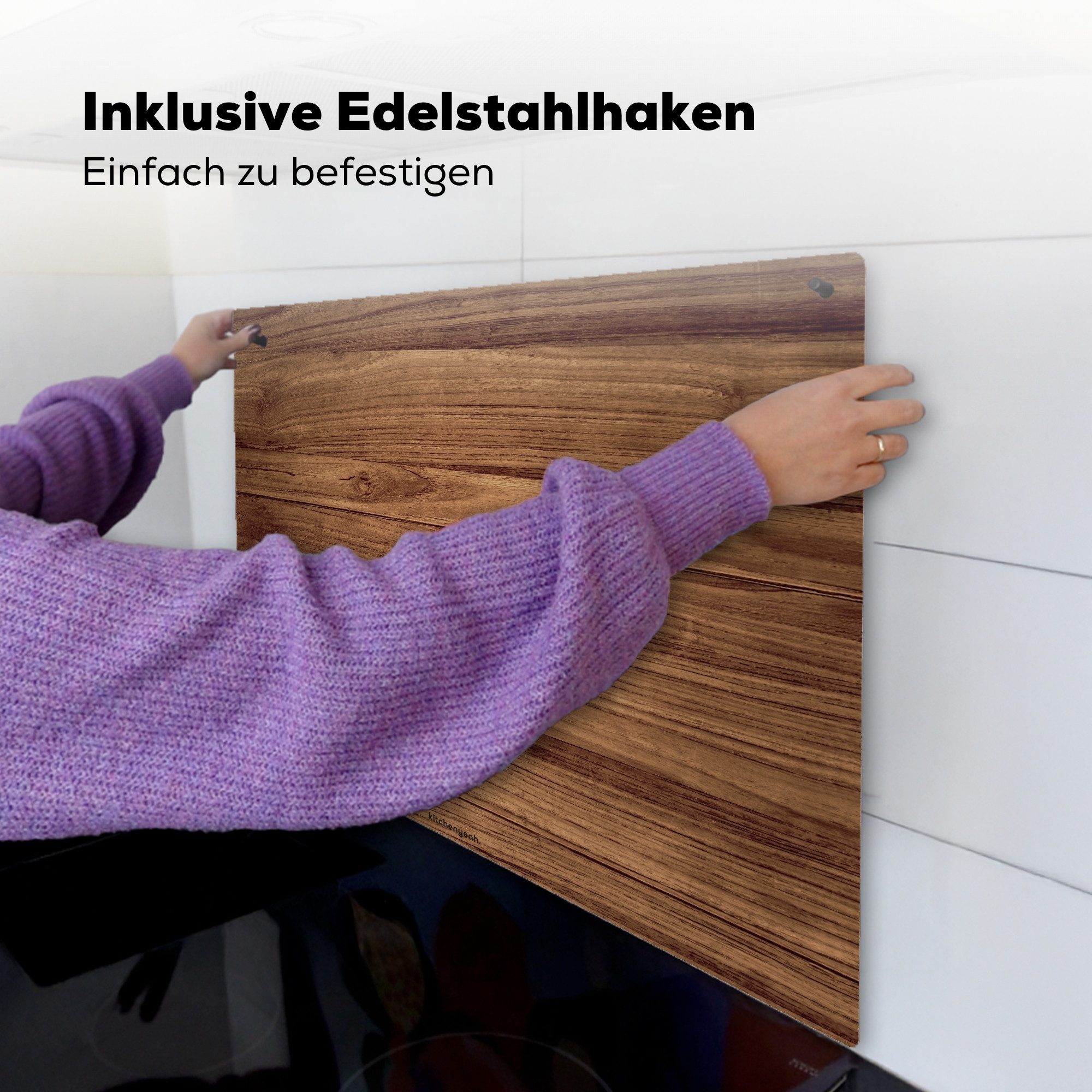 KitchenYeah Küchenrückwand Braun - Holzoptik/print, (1-tlg), Abdeckplatte für Ceranfeld, Herd Inductionsmatte, 57x51 cm
