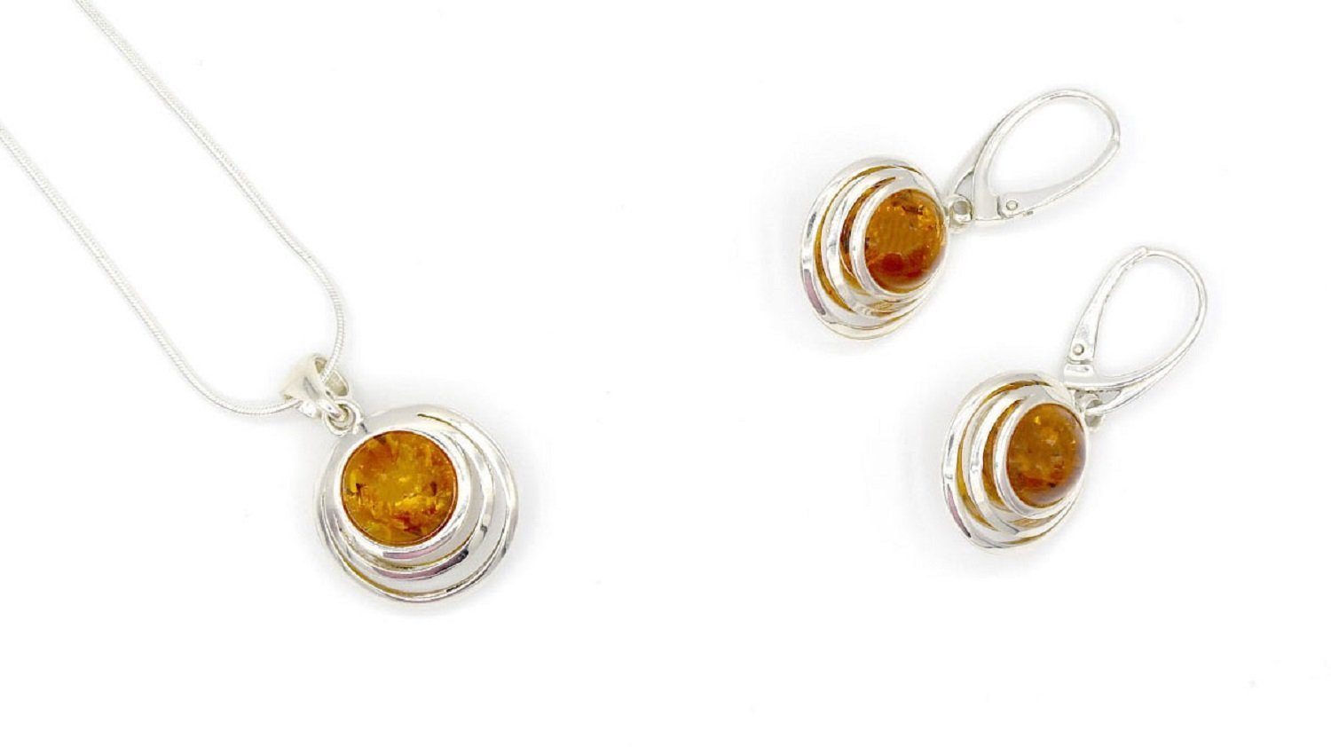 MyBer® Ohrring und Ketten Set Bernstein Schmuck Set Halskette Ohrringe Pendant Silber 925 (4-tlg), Naturschmuck Ostseebernstein Sterling Silber 915 PMBER27