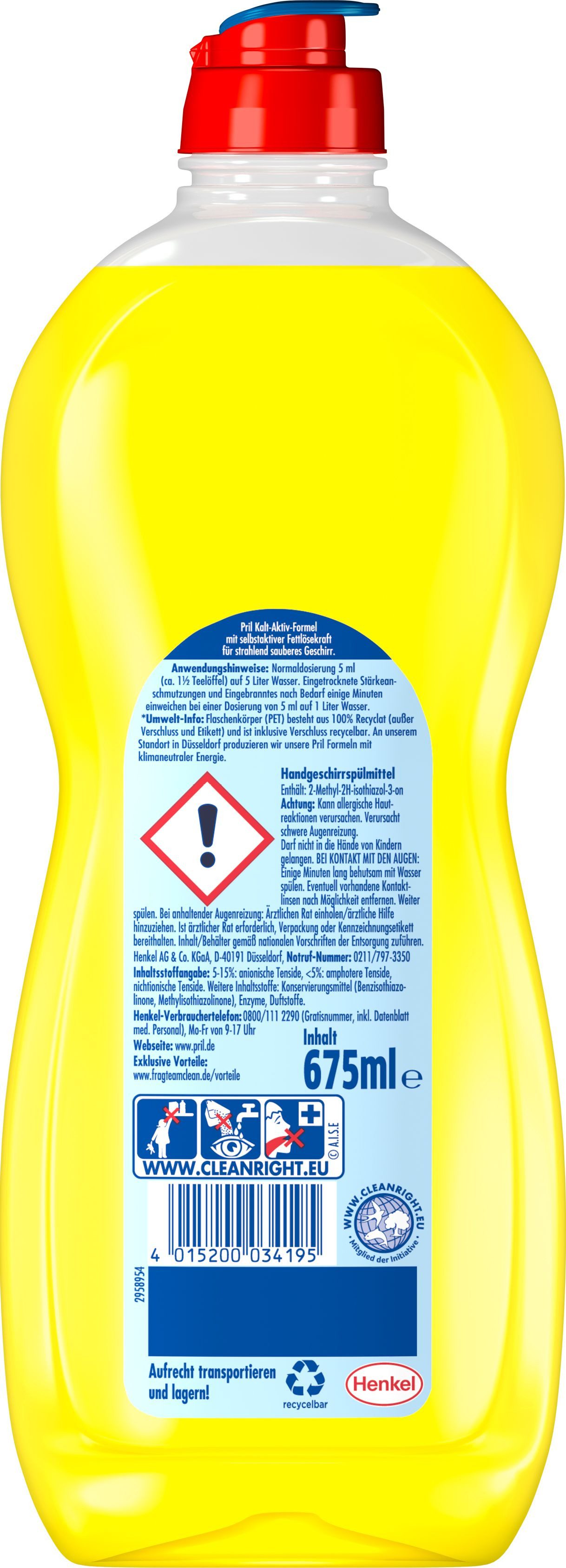 PRIL Original Limette & Zitrone 4 x 675ml Geschirrspülmittel (Spar-Pack, [4-St. 2x Limette & 2x Zitrone)