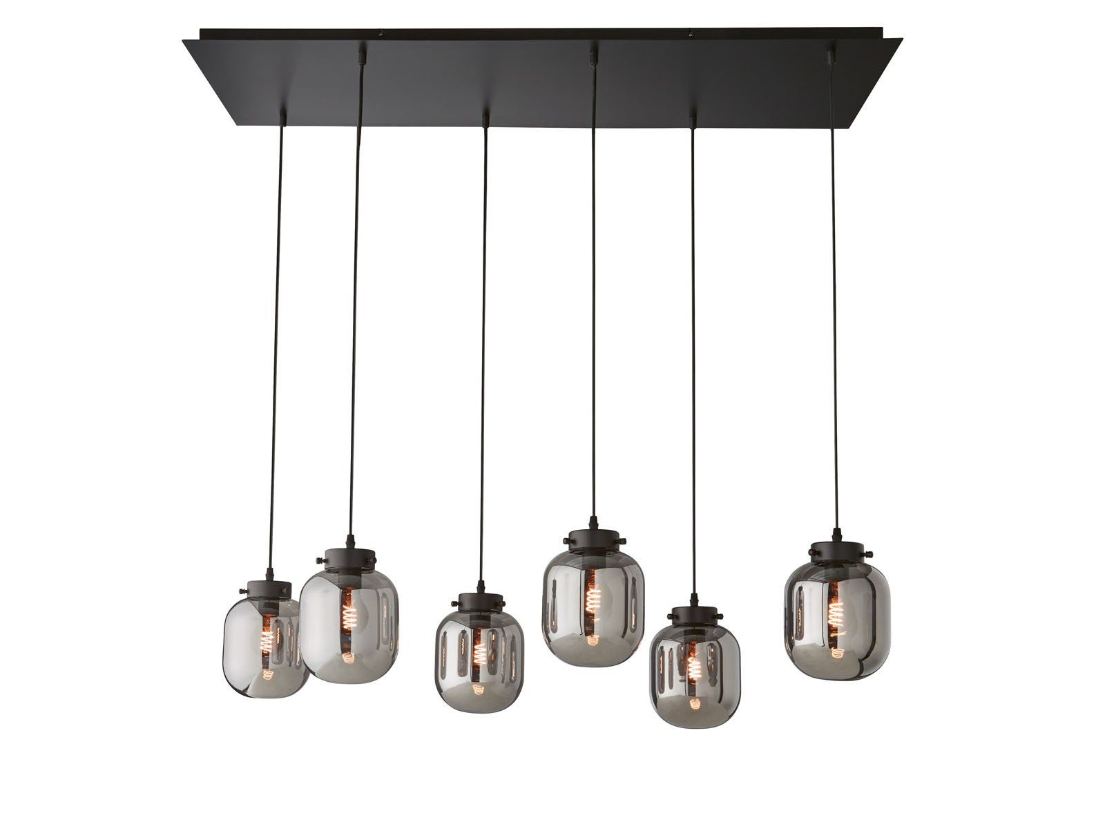 FISCHER & HONSEL LED Pendelleuchte, LED wechselbar, Warmweiß, Industrial Rauch-Glas Kugel mehrflammig Schwarz hängend 115x38cm groß