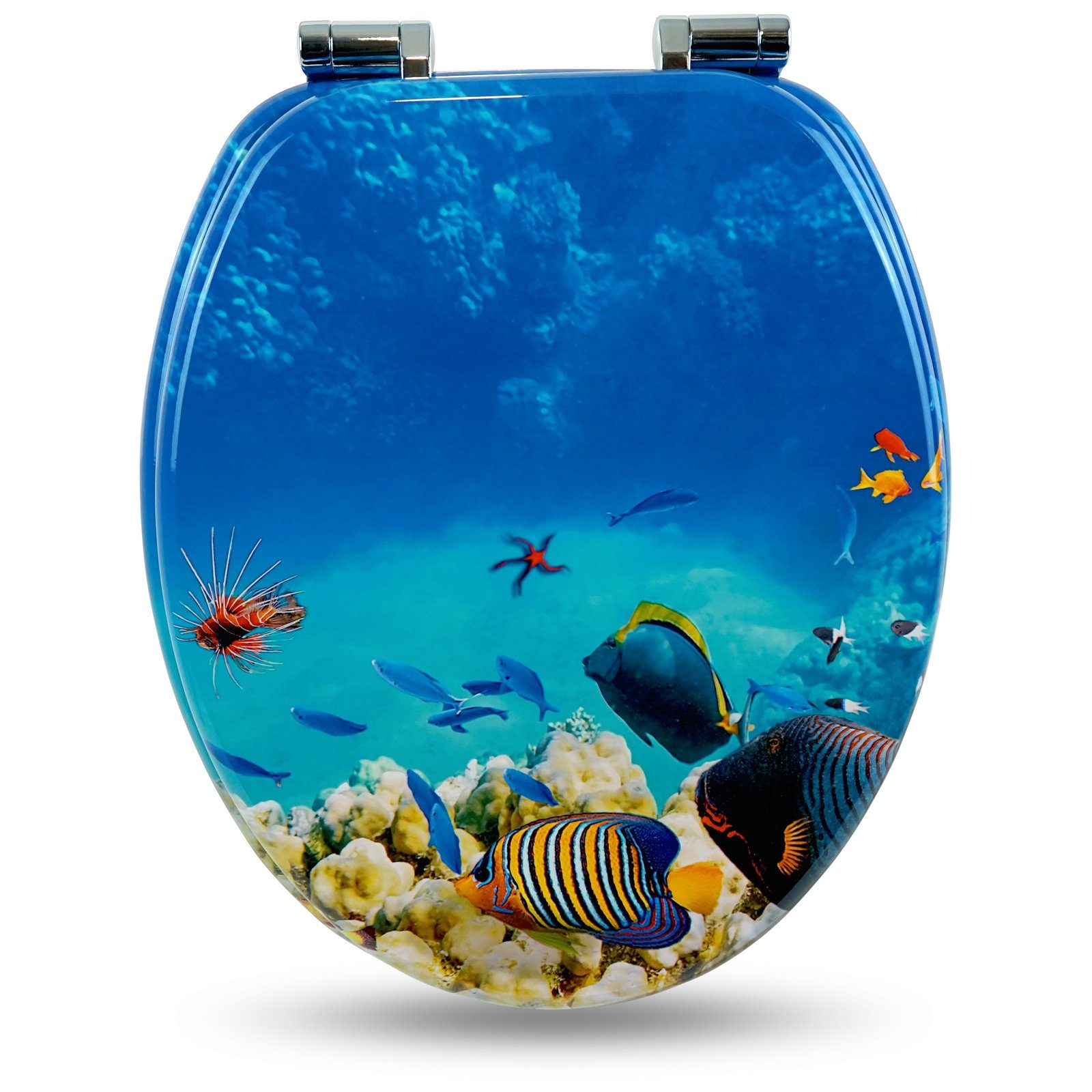 Sanfino WC-Sitz "Coral Reef" Premium Toilettendeckel mit Absenkautomatik aus Holz, mit schönem Maritim-Motiv, hohem Sitzkomfort, einfache Montage