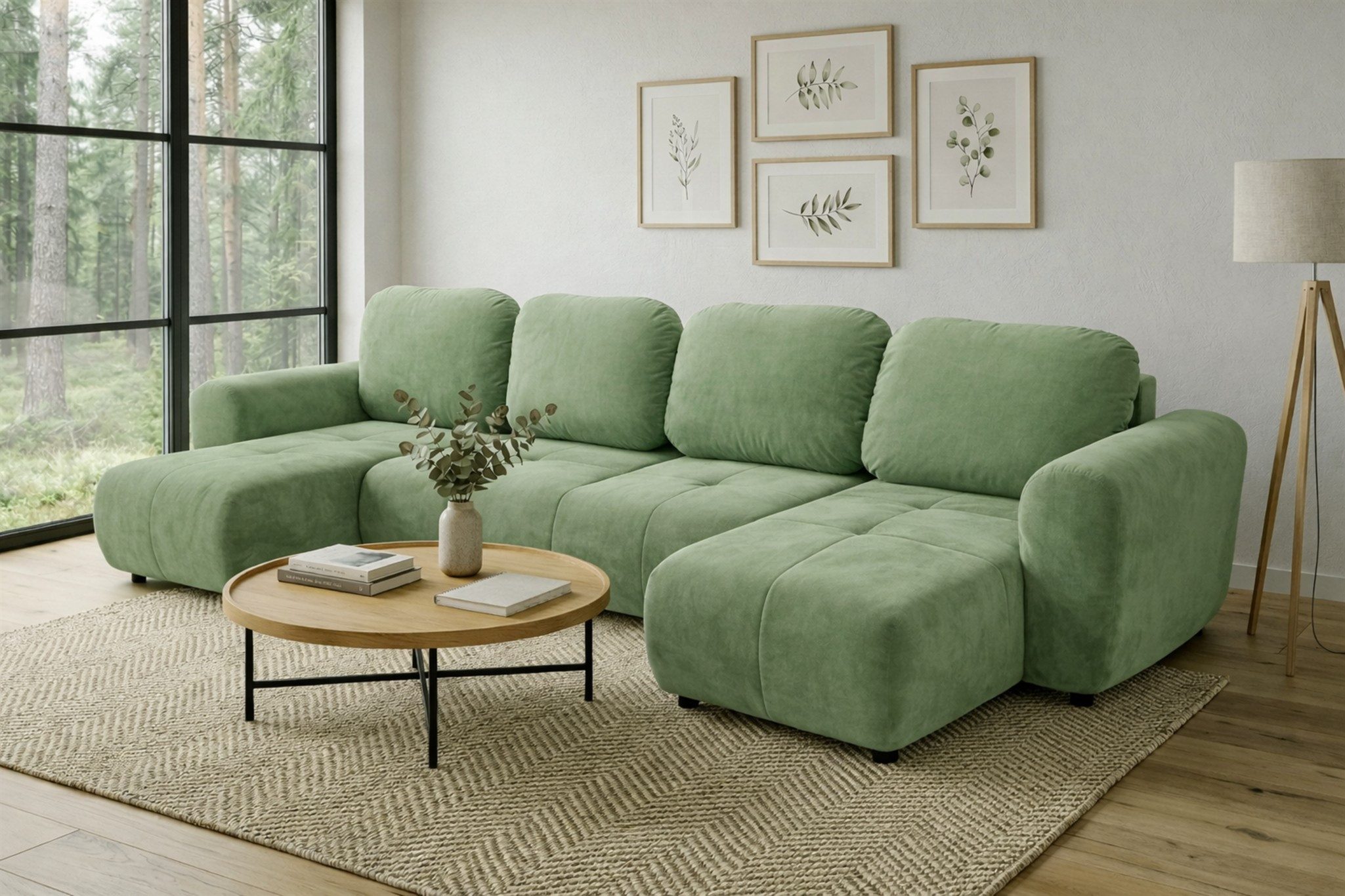 Fun Möbel Wohnlandschaft Sofa mit Schlaffunktion BRUSK in Stoff, Sofa Rücken echt bezogen