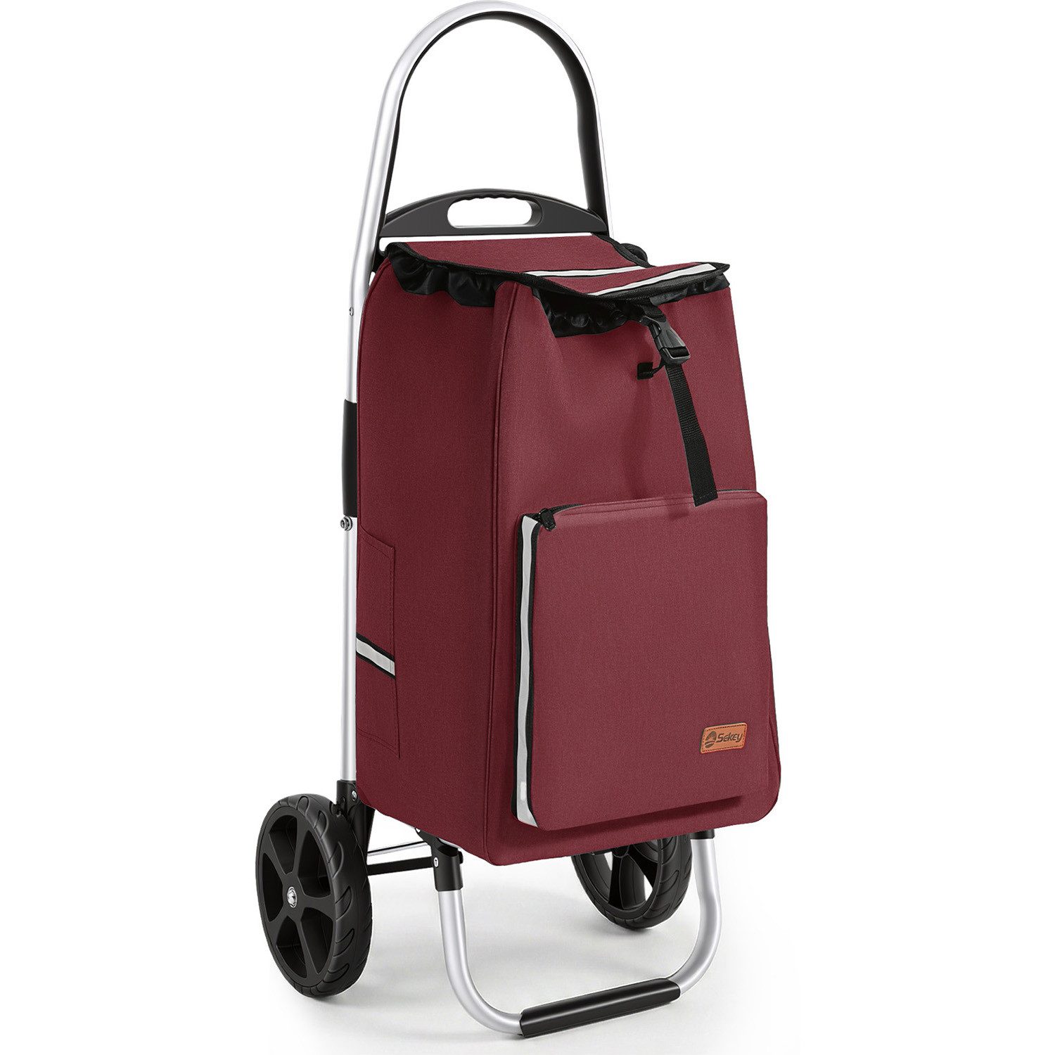 Sekey Einkaufstrolley Aluminium 2-in-1 Faltbar Einkaufstrolley Treppensteiger mit Kühltasche, 50 l Faltbar Einkaufsroller mit großen Rädern und Sackkarren-Funktion