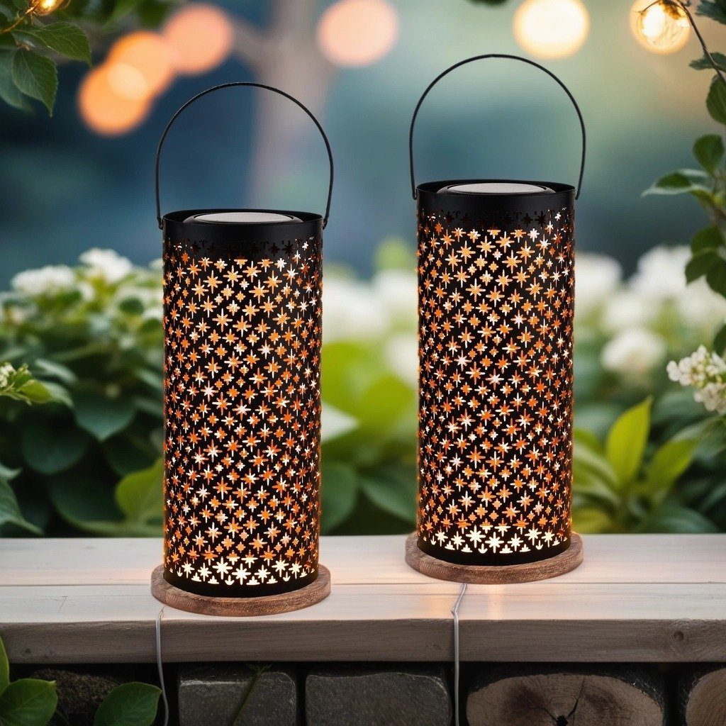 Solar-Laterne Hängend – Orientalischer Stil, Warmweißes LED-Licht, IP55 Wasserdicht, 58 Cm Hoch, Mit Blumen-Schmetterlings-Projektion
