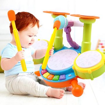 Gontence Spiel-Schlagzeug Kinderschlagzeug,Schlagzeug Spielzeug, Trommel mit Sitzhocker