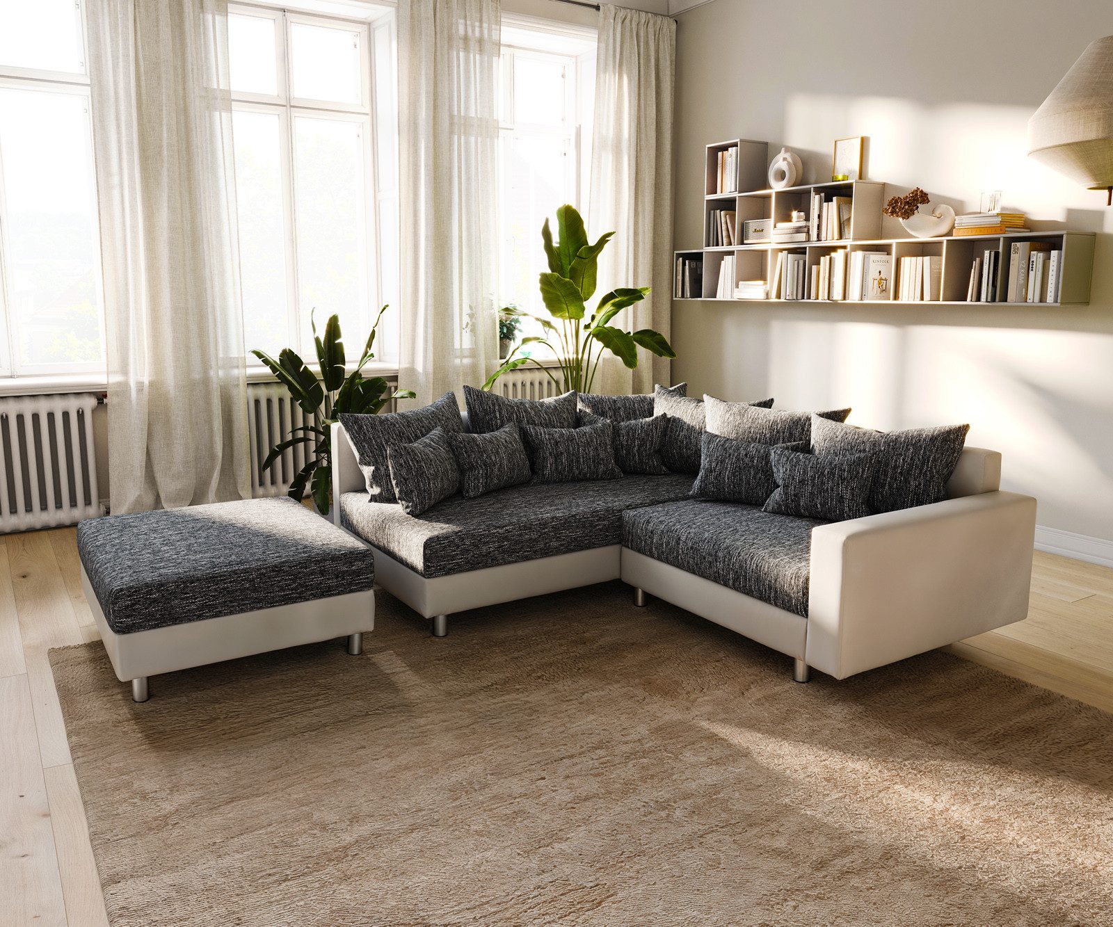 DELIFE Ecksofa Clovis, Weiss Schwarz mit günstig online kaufen