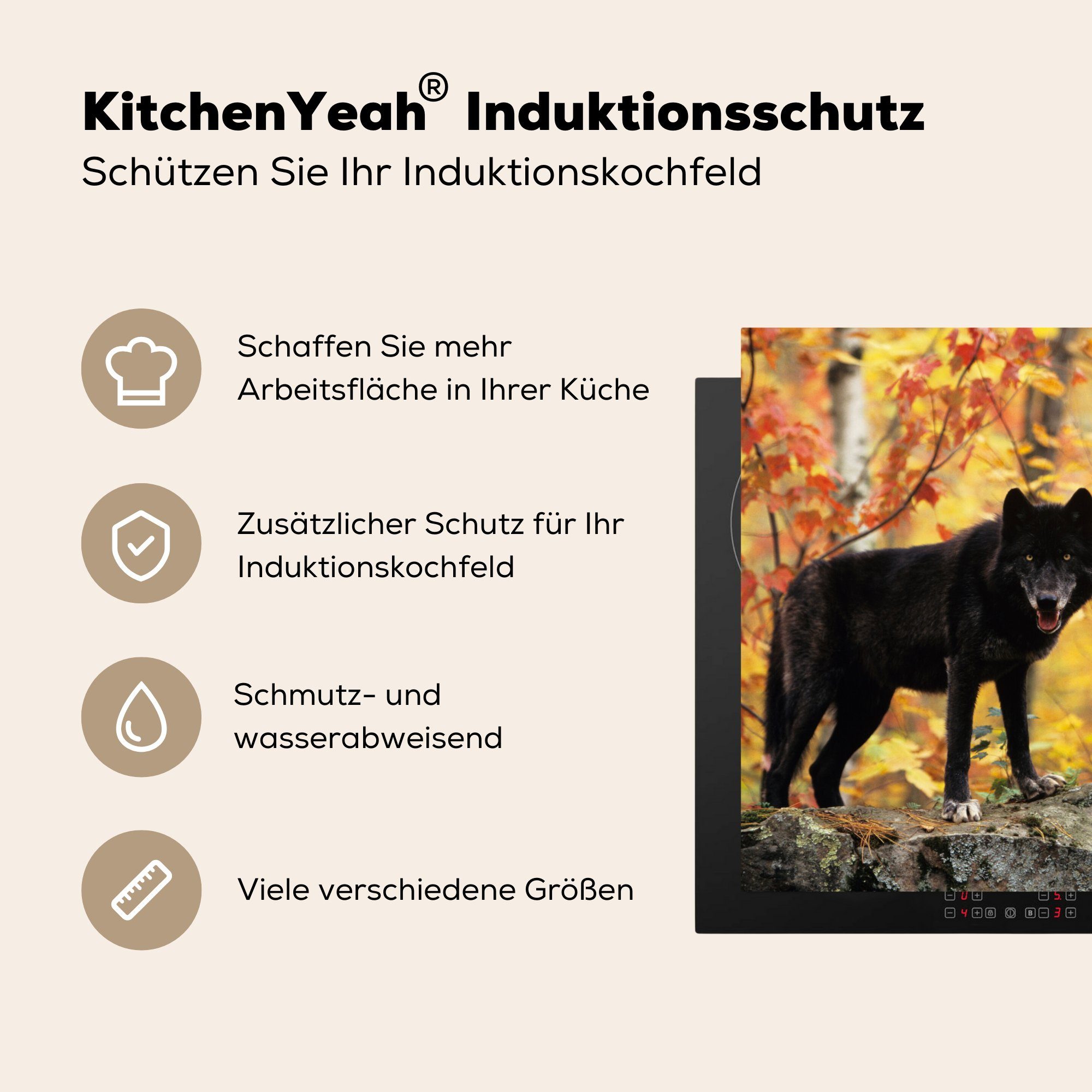 Fels Wolf für Ceranfeldabdeckung, küche - MuchoWow tlg), cm, Baum, Arbeitsplatte (1 78x78 Herdblende-/Abdeckplatte - Vinyl,