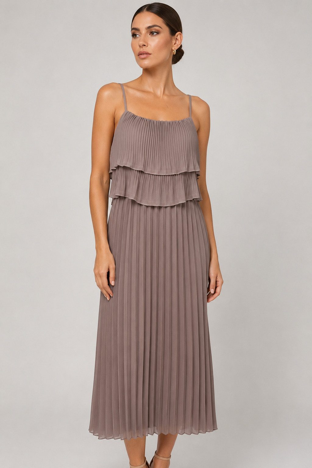 ITALY VIBES Plisseekleid - Maxi-Kleid Damen - langes Abendkleid mit Spaghettiträgern ONE SIZE - passend für Größen S-L