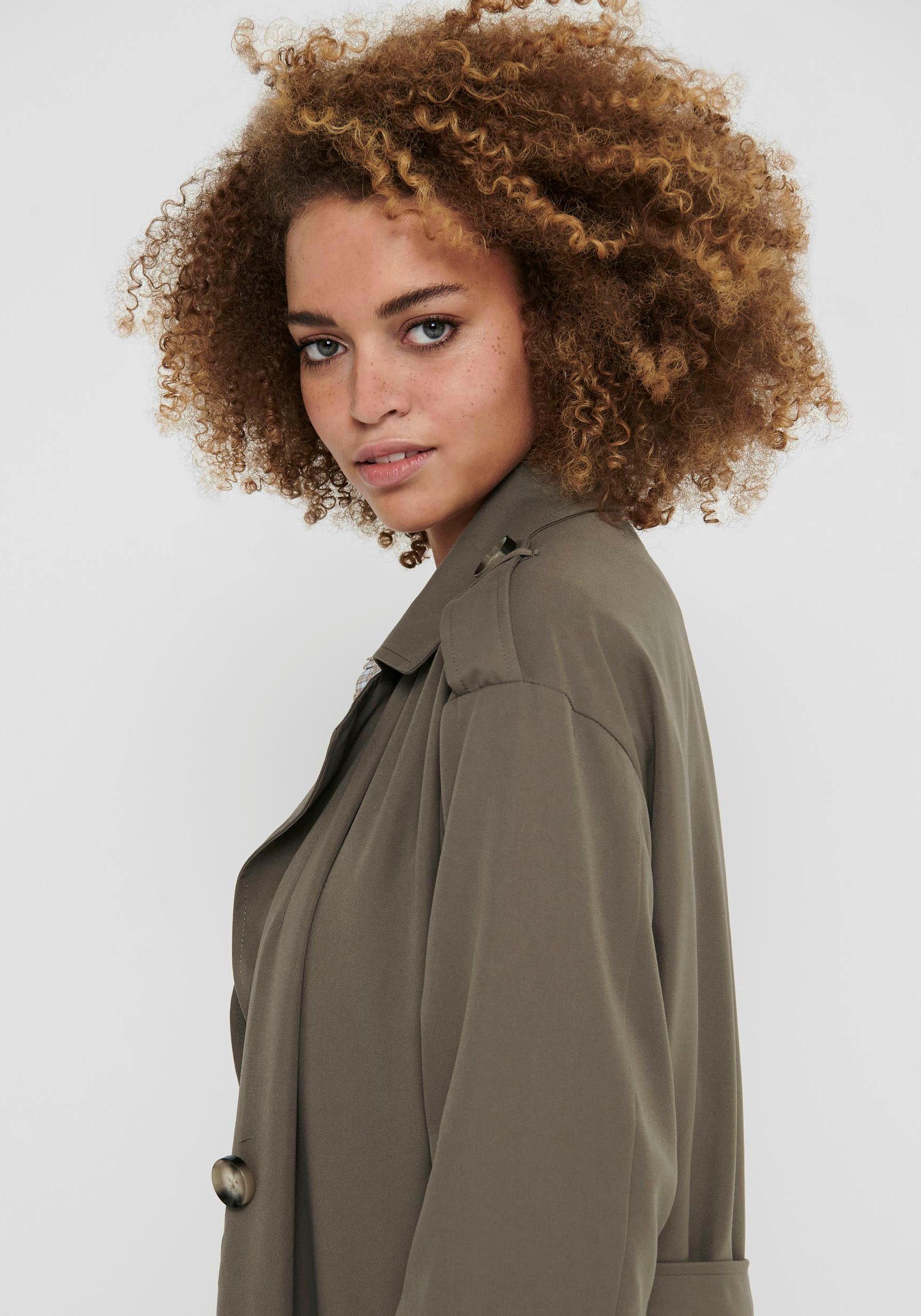 ONLY Trenchcoat ONLLINE X-LONG TRENCHCOAT OTW NOOS mit Bindegürtel an der Taille - 2 Seitentaschen