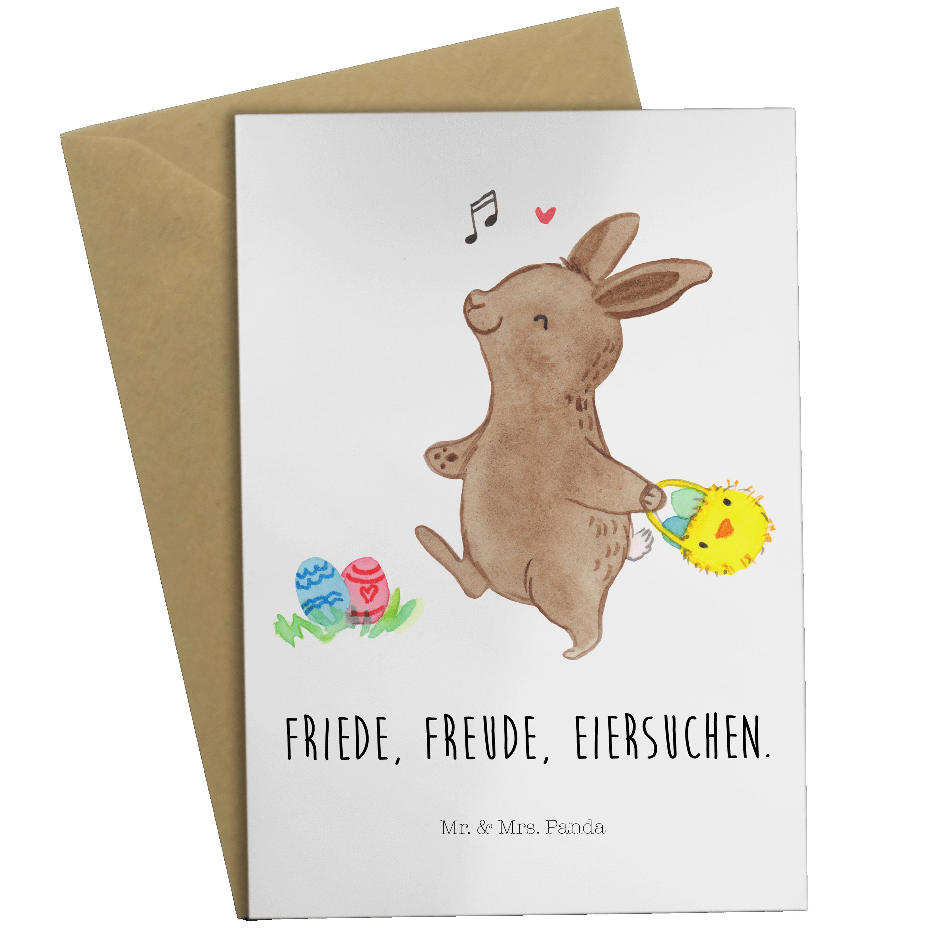Mr. & Mrs. Panda Grußkarte Hase Eiersuche - Weiß - Geschenk, Einladungskarte, Osterdeko, Hochzei | Grußkarten