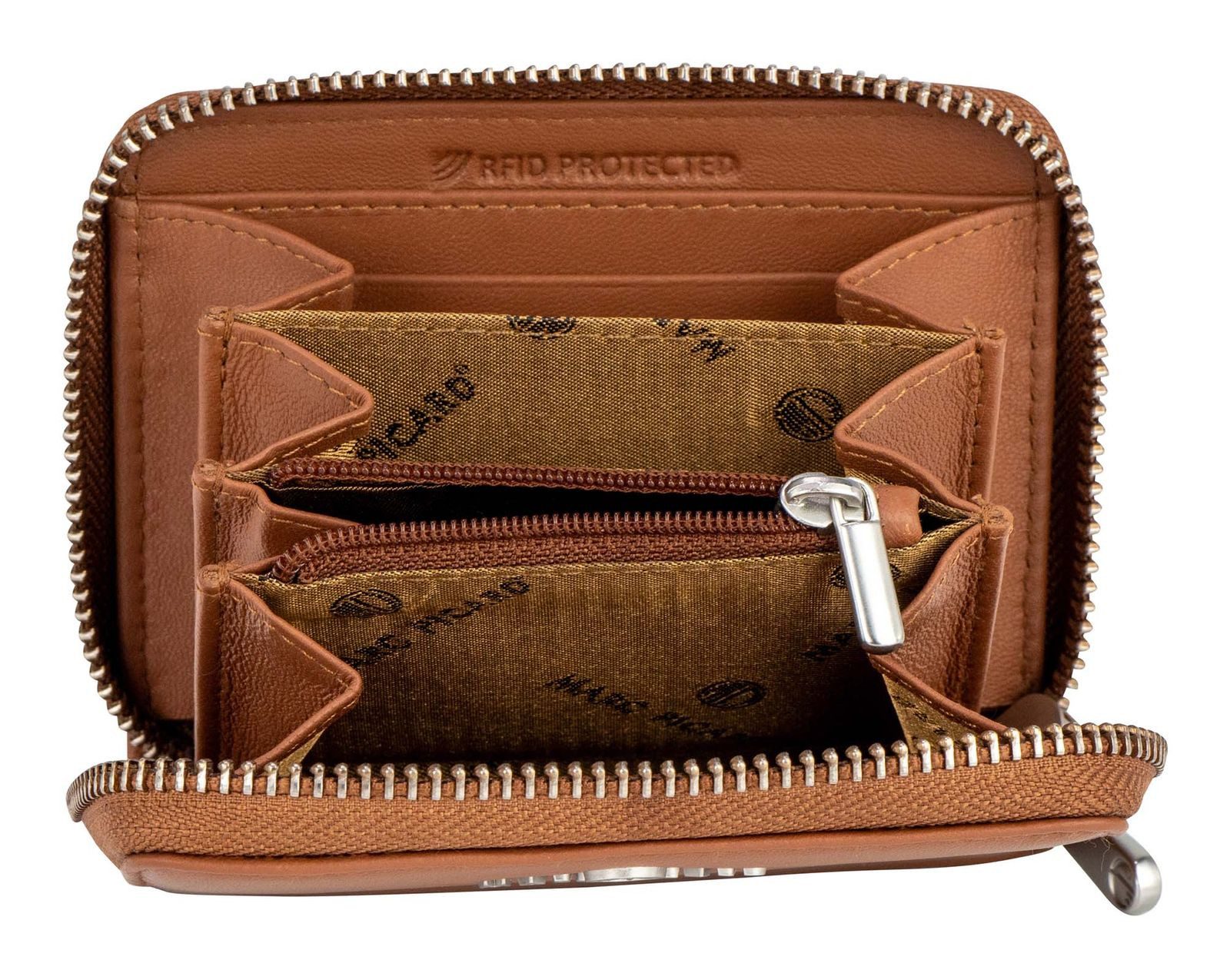 Marc Picard Geldbörse Zip Wallet, aus echtem Lammleder mit RFID-Blocker Schutz