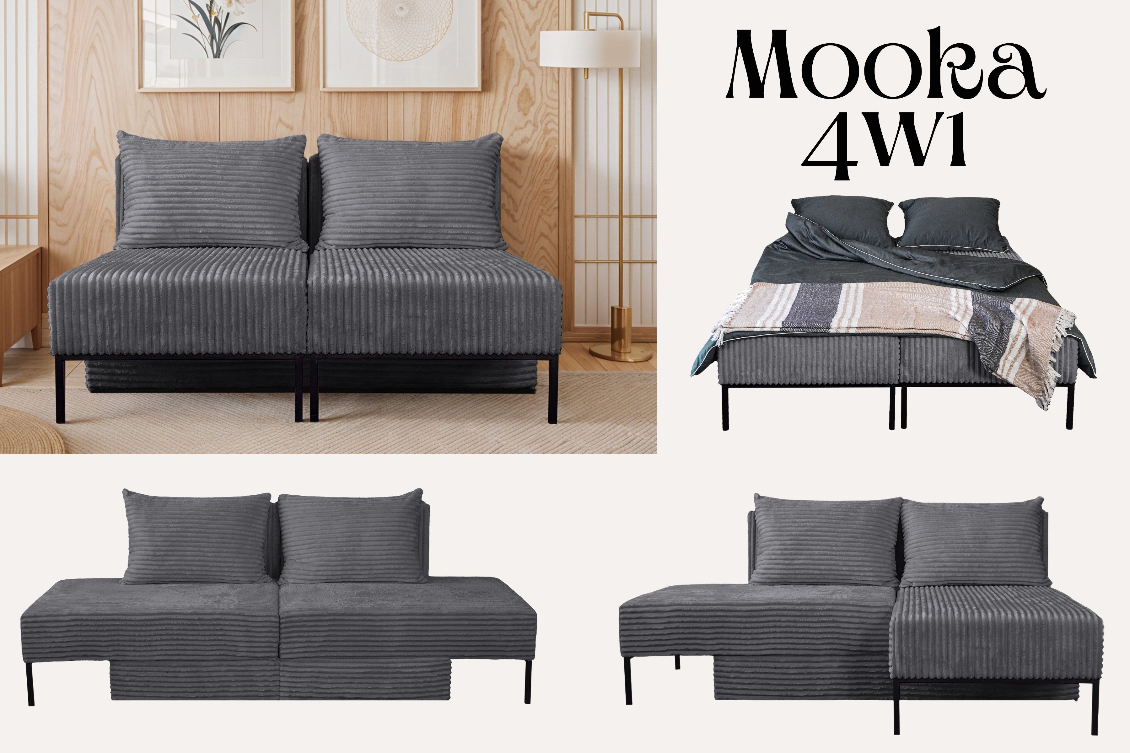 Kaiser Möbel Chaiselongue Sofa,Ecksofa, Betten, MOOKA 4in1-Multifunktions-System