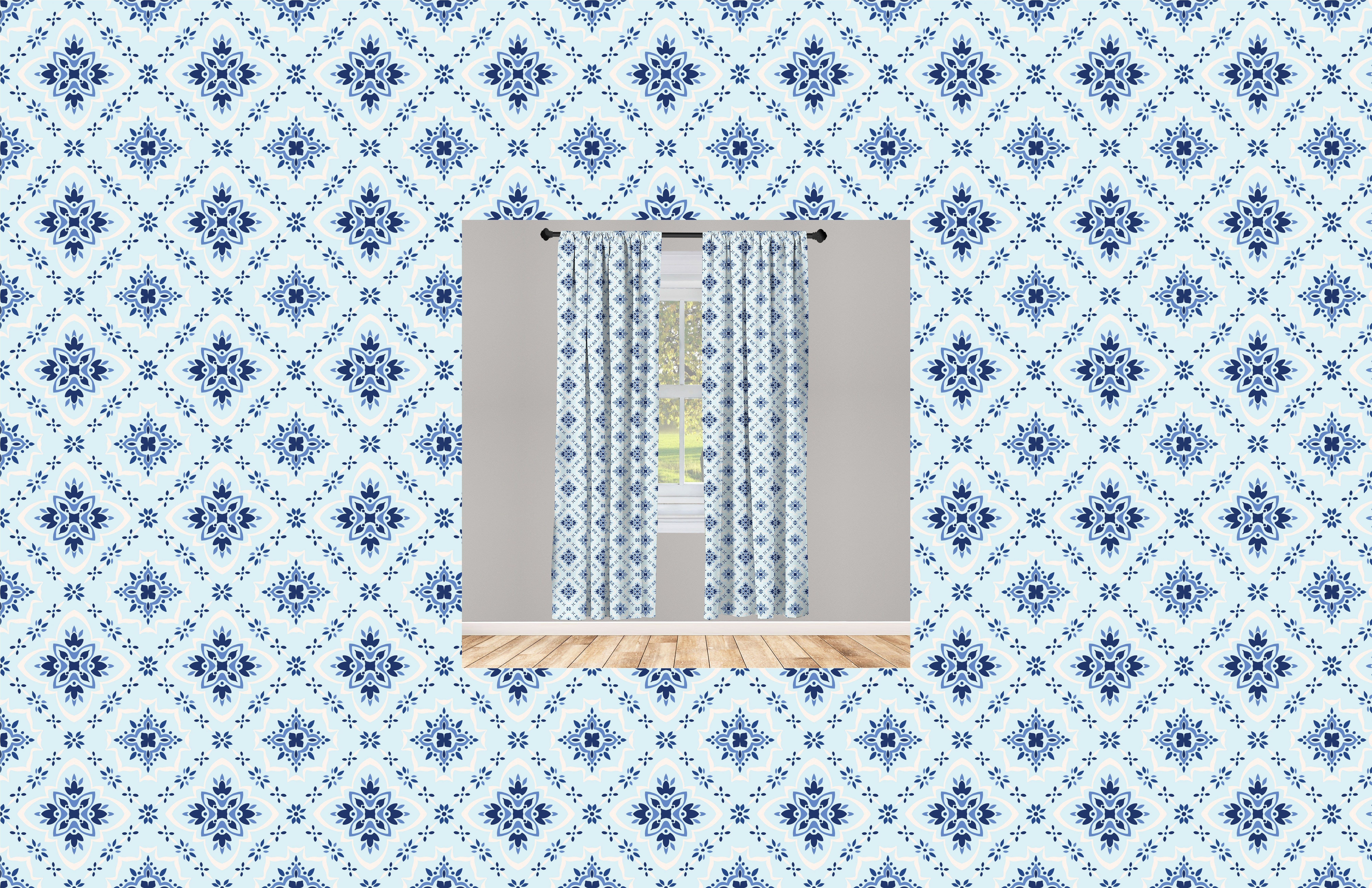 Dekor, Vorhang Schlafzimmer Microfaser, Azulejo Muster Wohnzimmer Rhythmische für Abakuhaus, Gardine Talavera