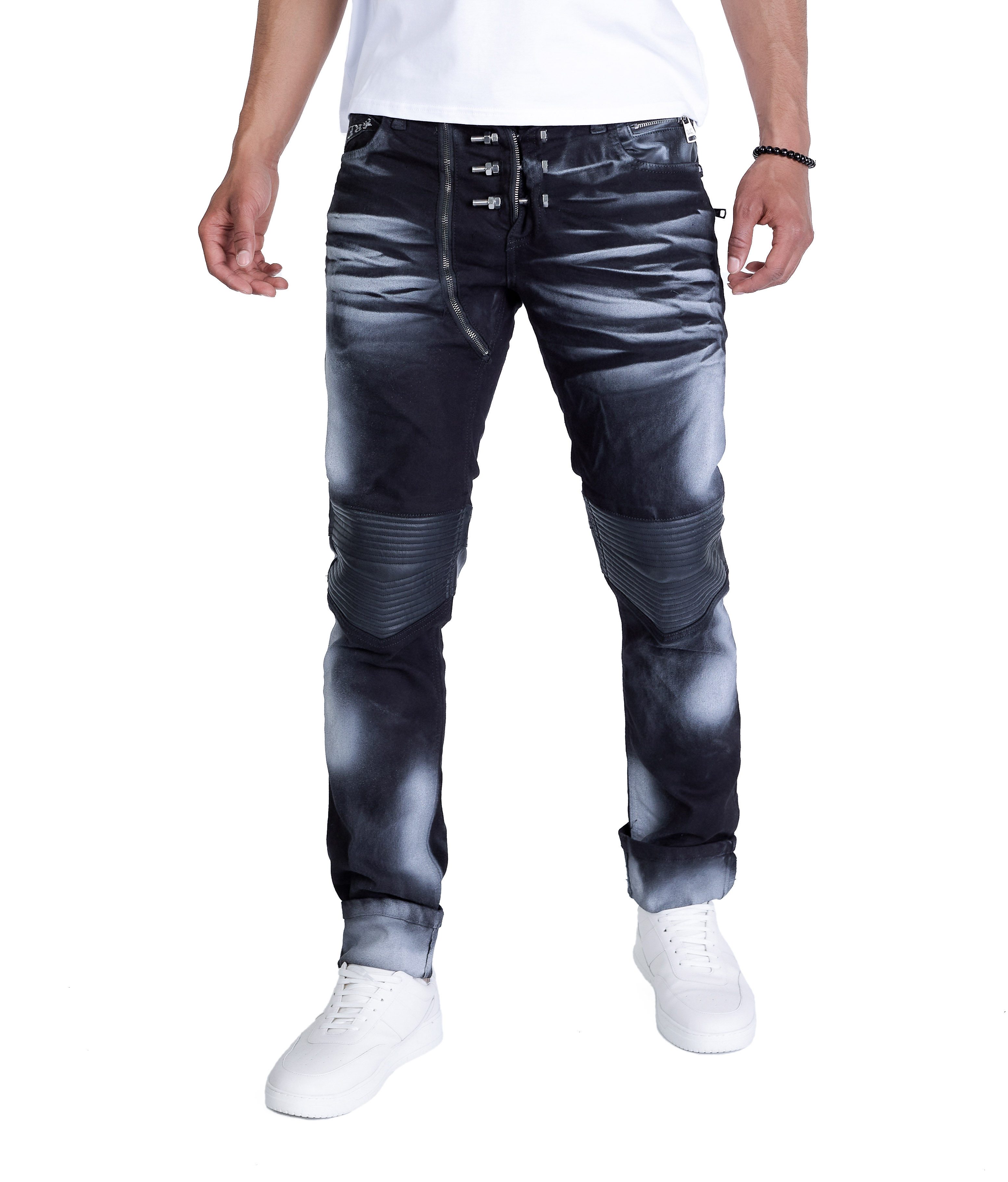 KINGZ Slim-fit-Jeans Herren Designer Schraubenjeans im Batik-Look Batik Waschung