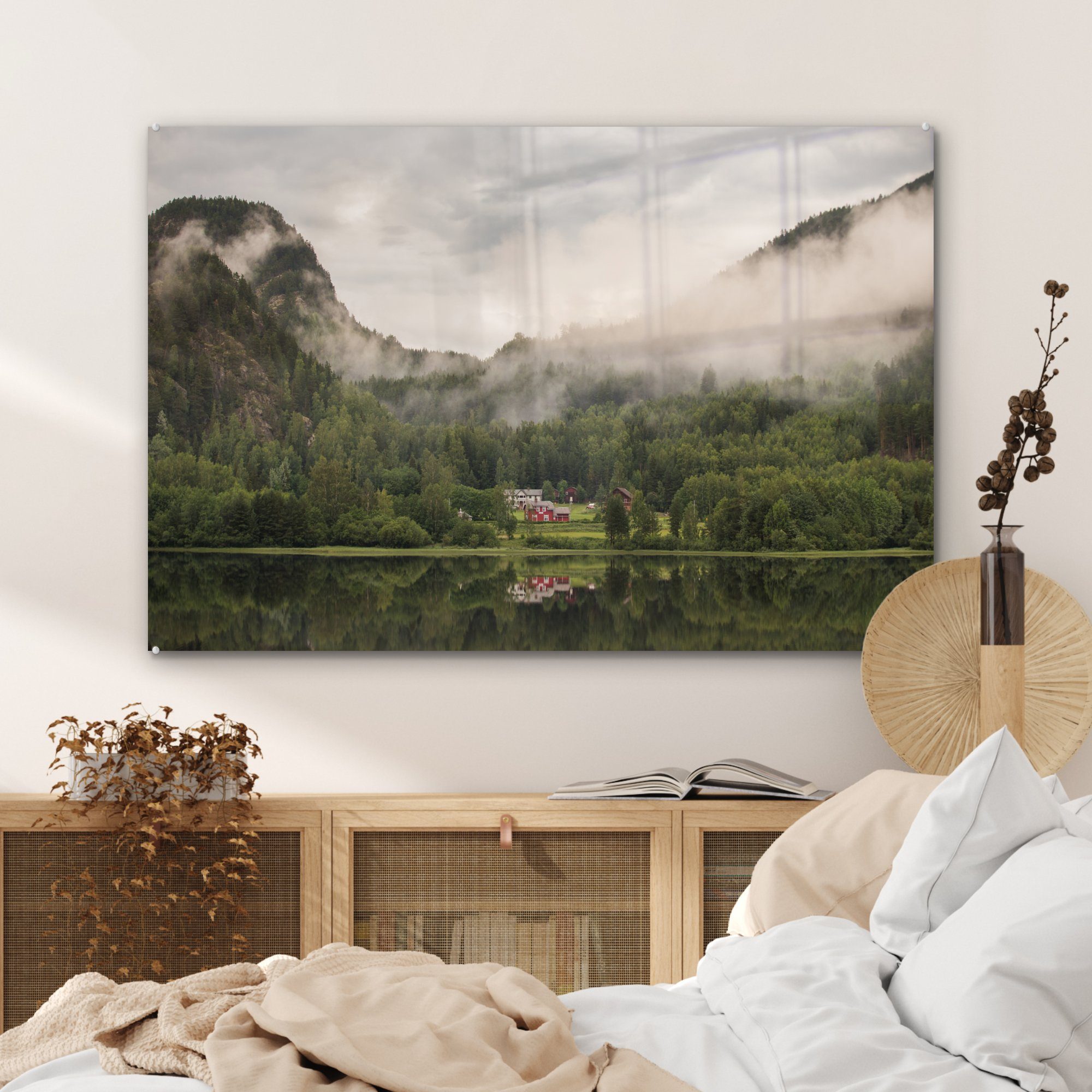 MuchoWow Acrylglasbild unter St), Schlafzimmer Norwegischer Bauernhof Wohnzimmer Bäumen, & Acrylglasbilder (1