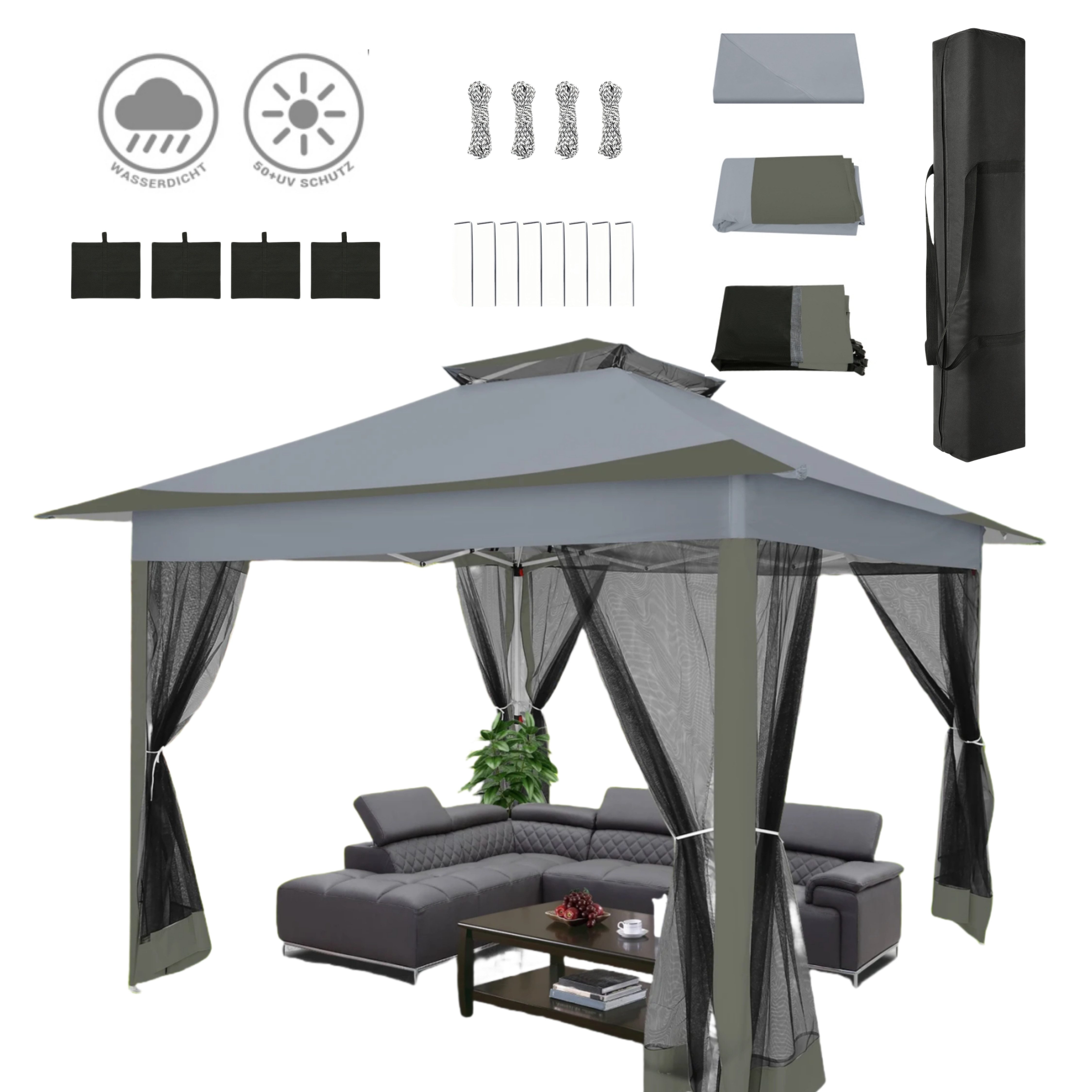 Tooluck Faltpavillon Pop-Up-Pavillon Moskitonetz sofortig Terrassendachzelt günstig online kaufen