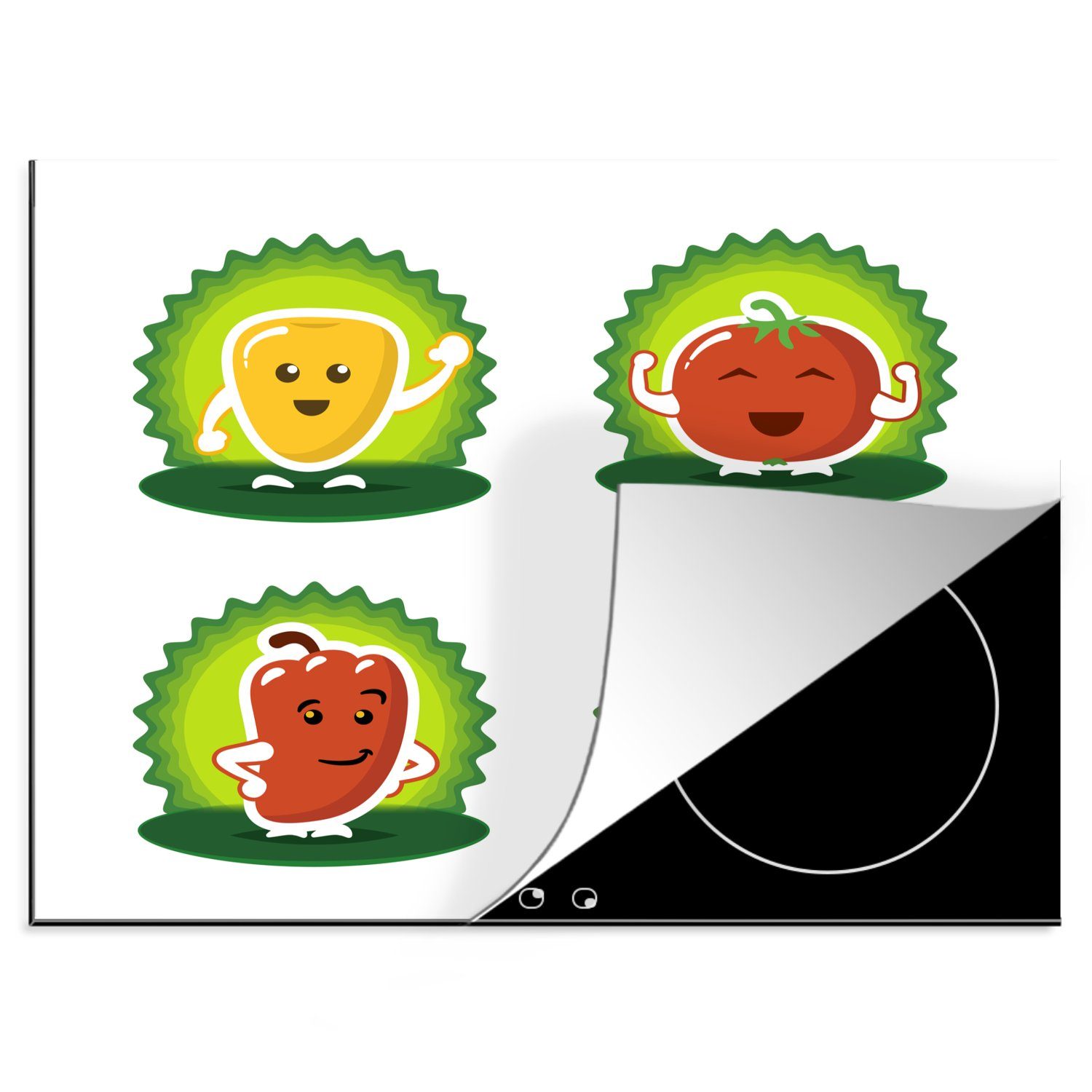 MuchoWow Herdblende-/Abdeckplatte Illustration von anthropomorphem Gemüse für Kinder, Vinyl, (1 tlg), 60x52 cm, Mobile Arbeitsfläche nutzbar, Ceranfeldabdeckung | Herdabdeckplatten