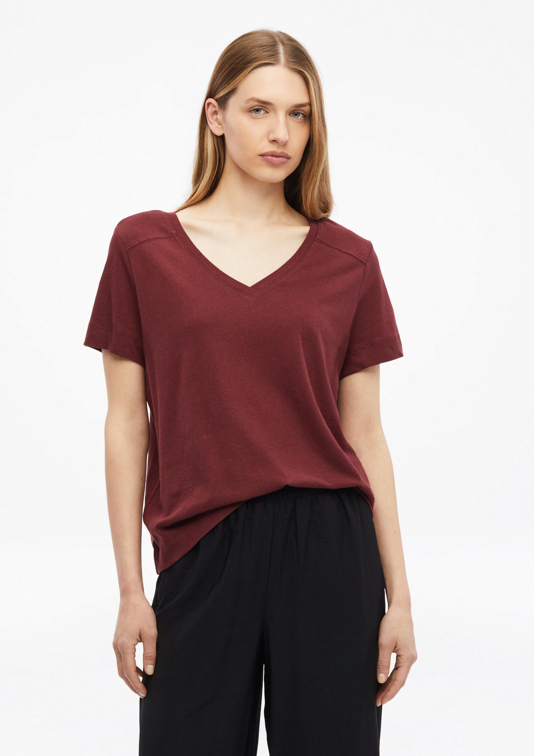 s.Oliver Kurzarmshirt T-Shirt T-Shirt aus Leinenmix mit V-Ausschnitt
