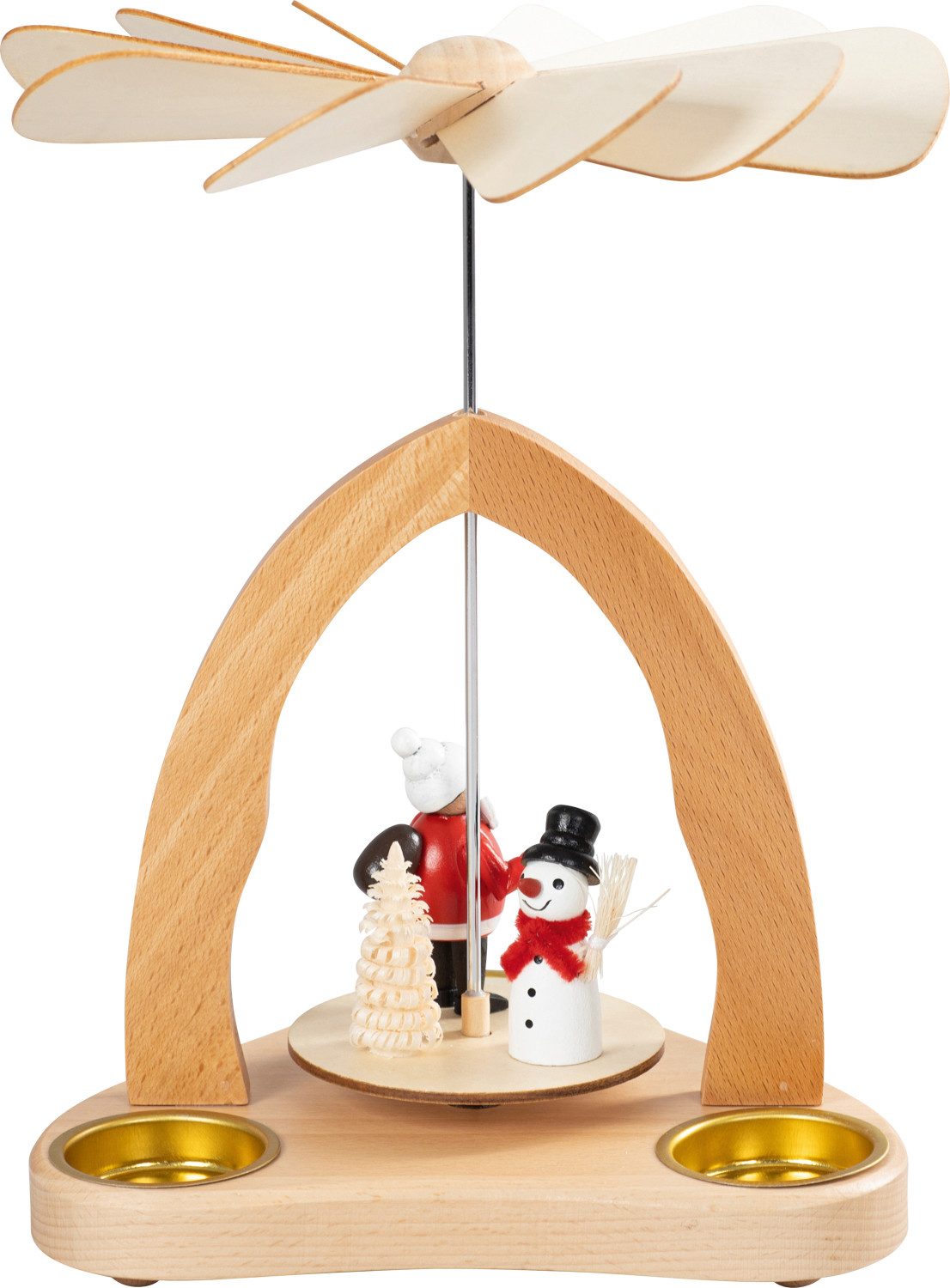 SAICO Original Weihnachtspyramide Tischpyramide, Weihnachtsmann und Schneemann, bunt, für 3 Teelichte, HxØ: 20x21cm