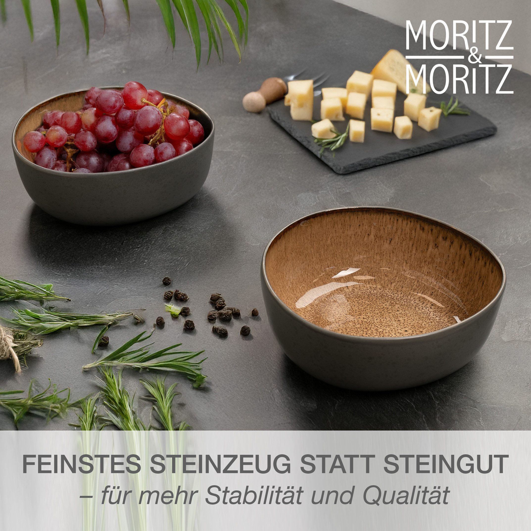 Moritz & Moritz Servierschale ORGANIC Servierschale 2er - Beige, Steinzeug, (Set, 2-tlg), Spülmaschinengeeignet